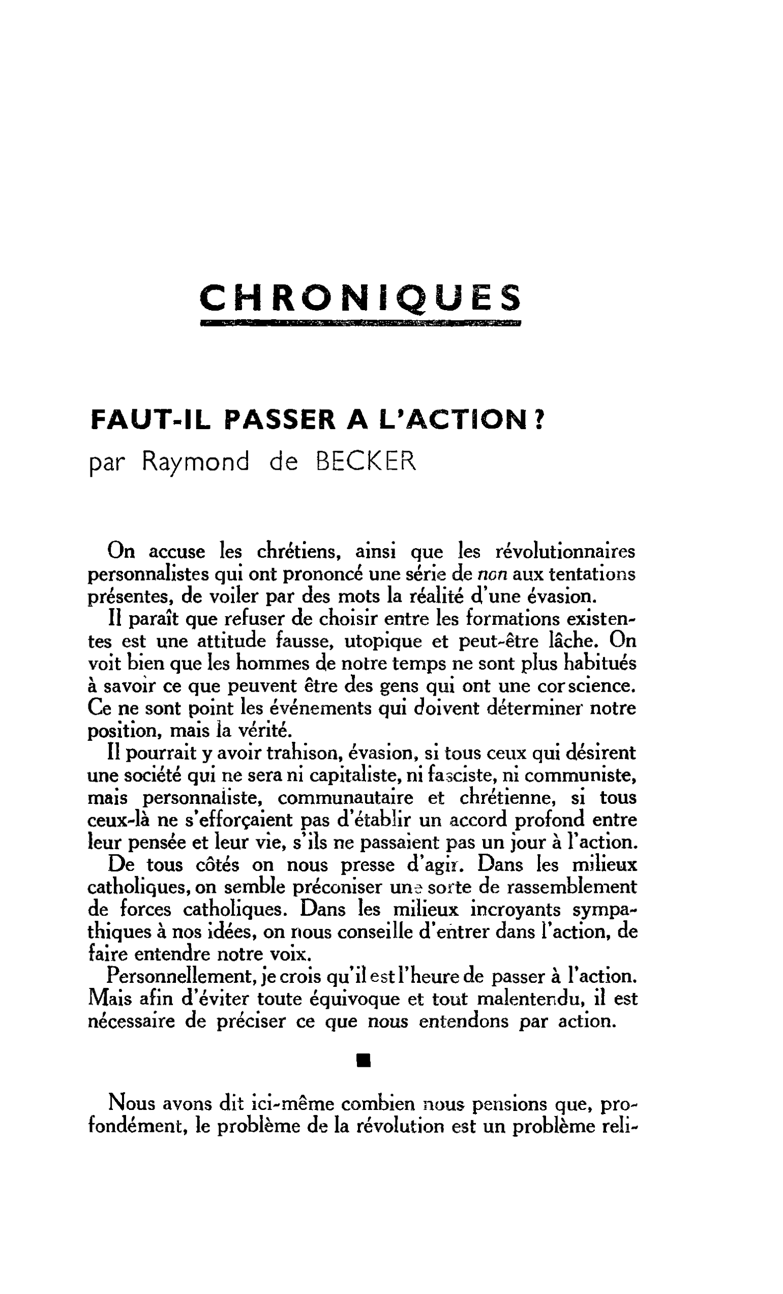 FAUT-IL PASSER A L’ACTION ?