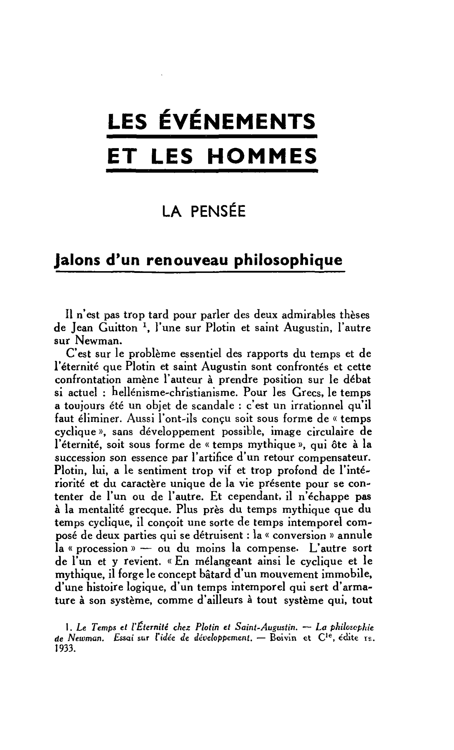 La pensée. Jalons d’un renouveau philosophique