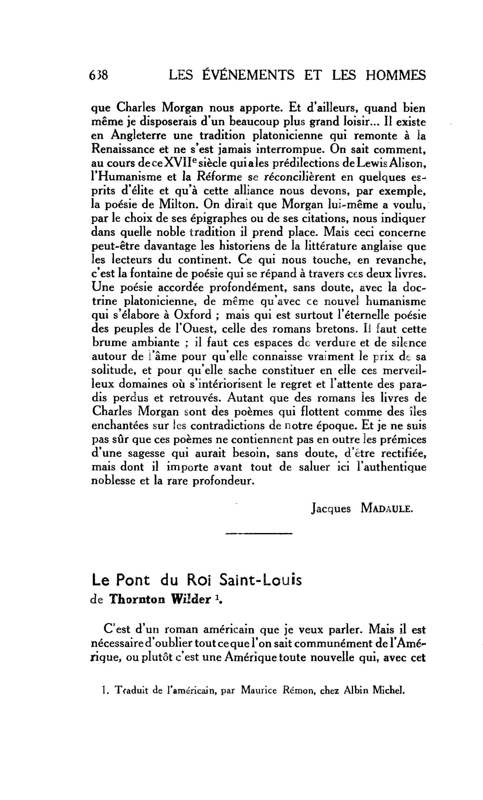 LES LETTRES : Le Pont du Roi Saint-Louis de Thornton Wilder