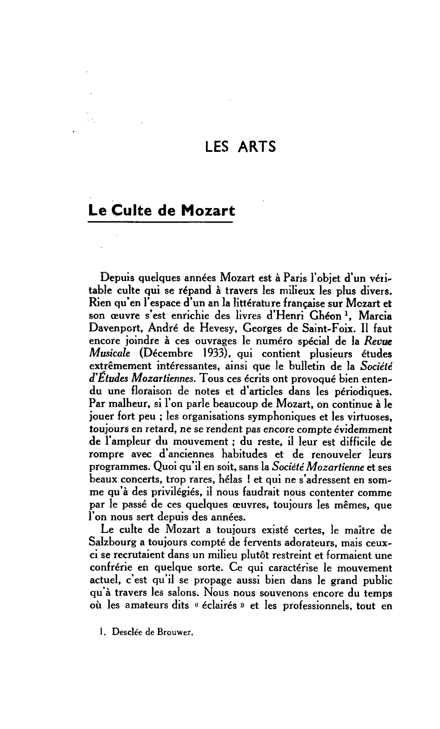 LES ARTS. Le Culte de Mozart