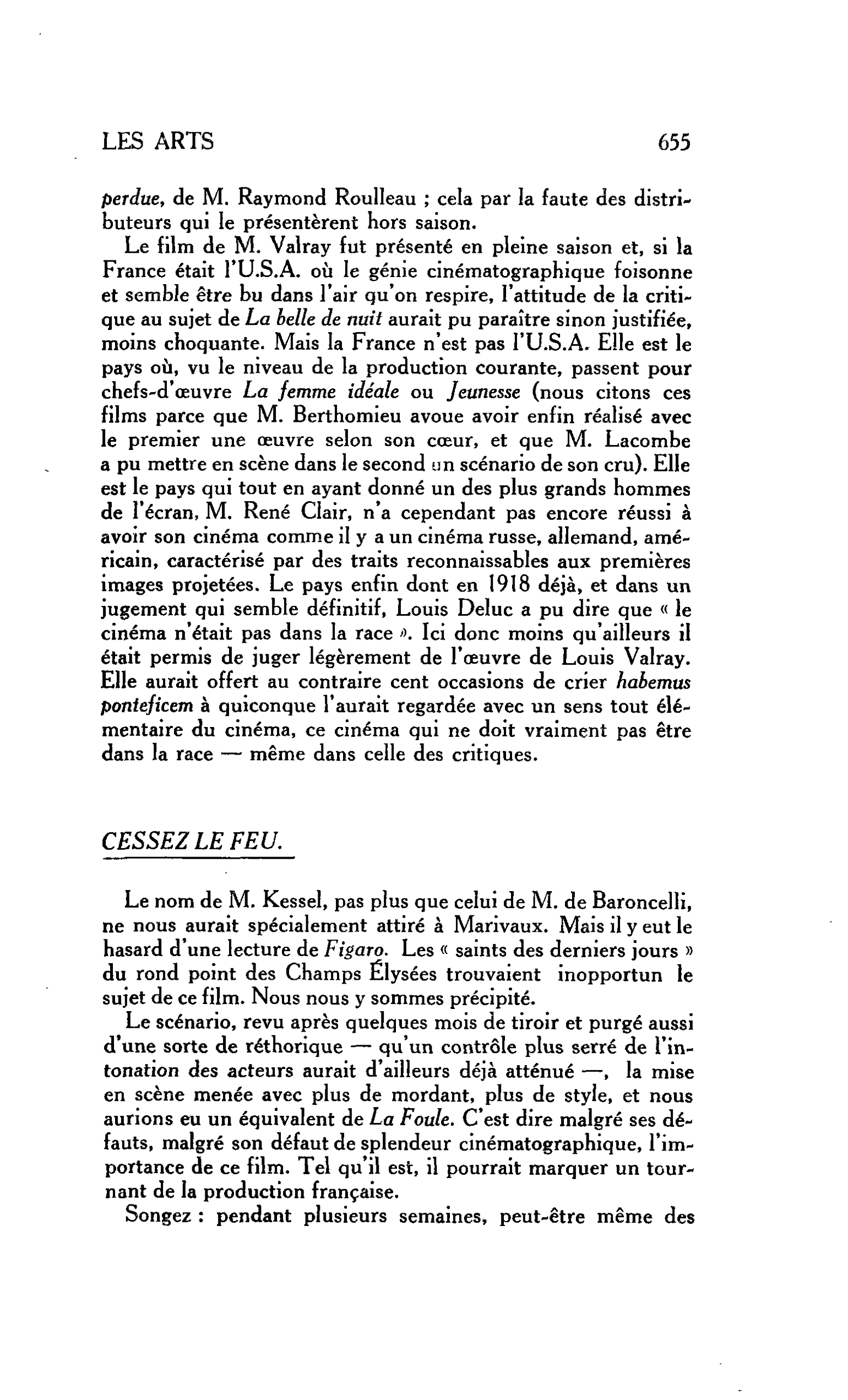 LES ARTS : CESSEZ LE FEU
