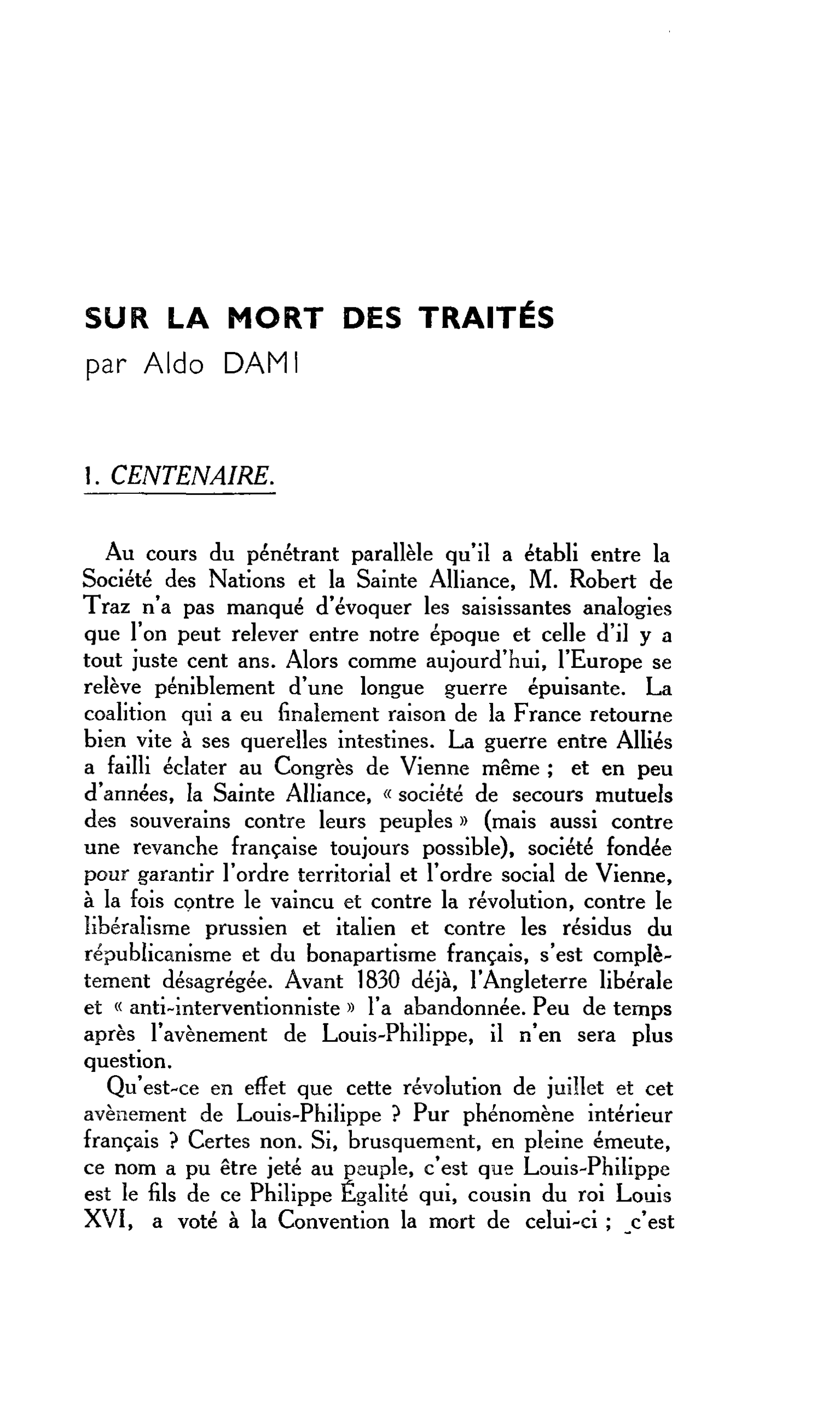 SUR LA MORT DES TRAITÉS