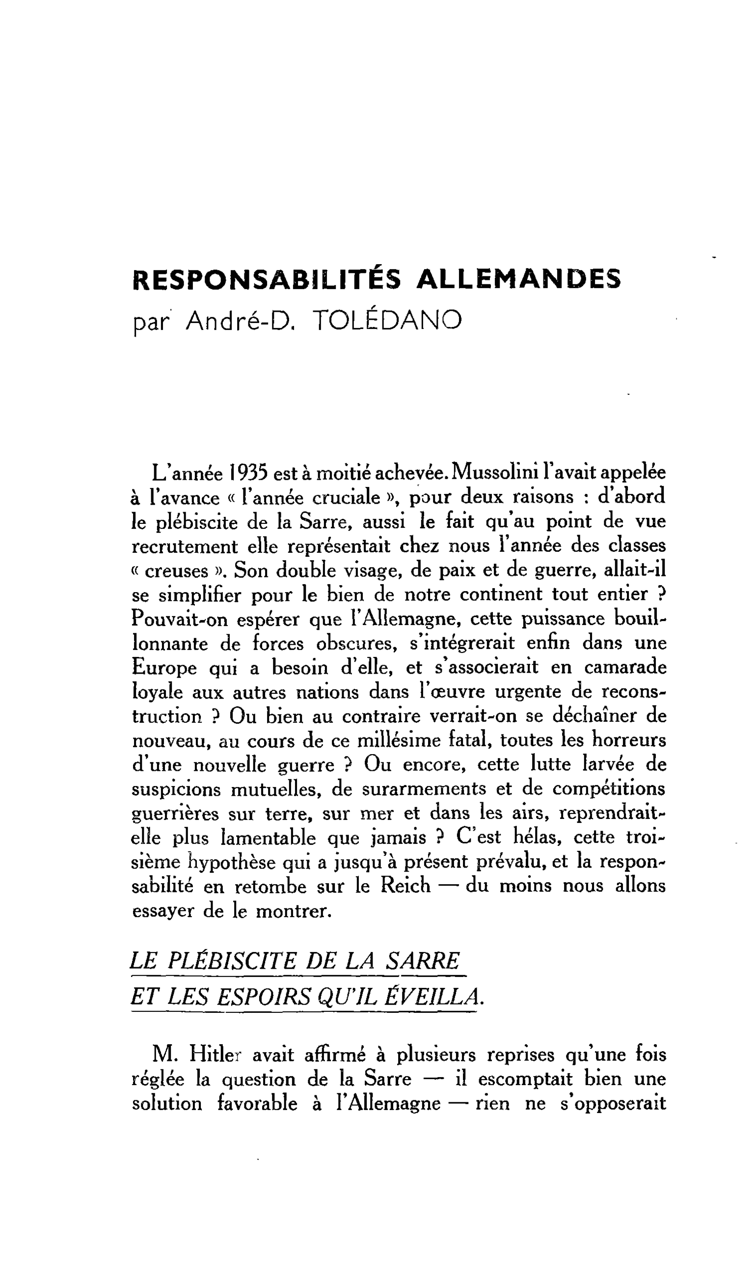 RESPONSABILITÉS ALLEMANDES