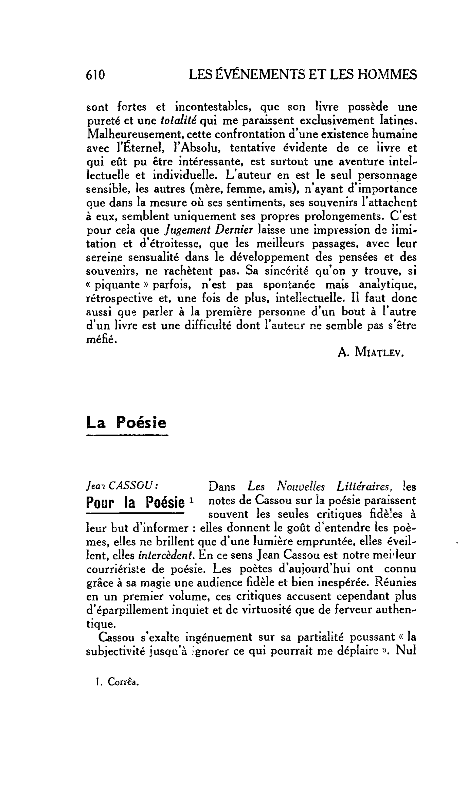 LES LETTRES : La Poésie Jean CASSOU: Pour la Poésie