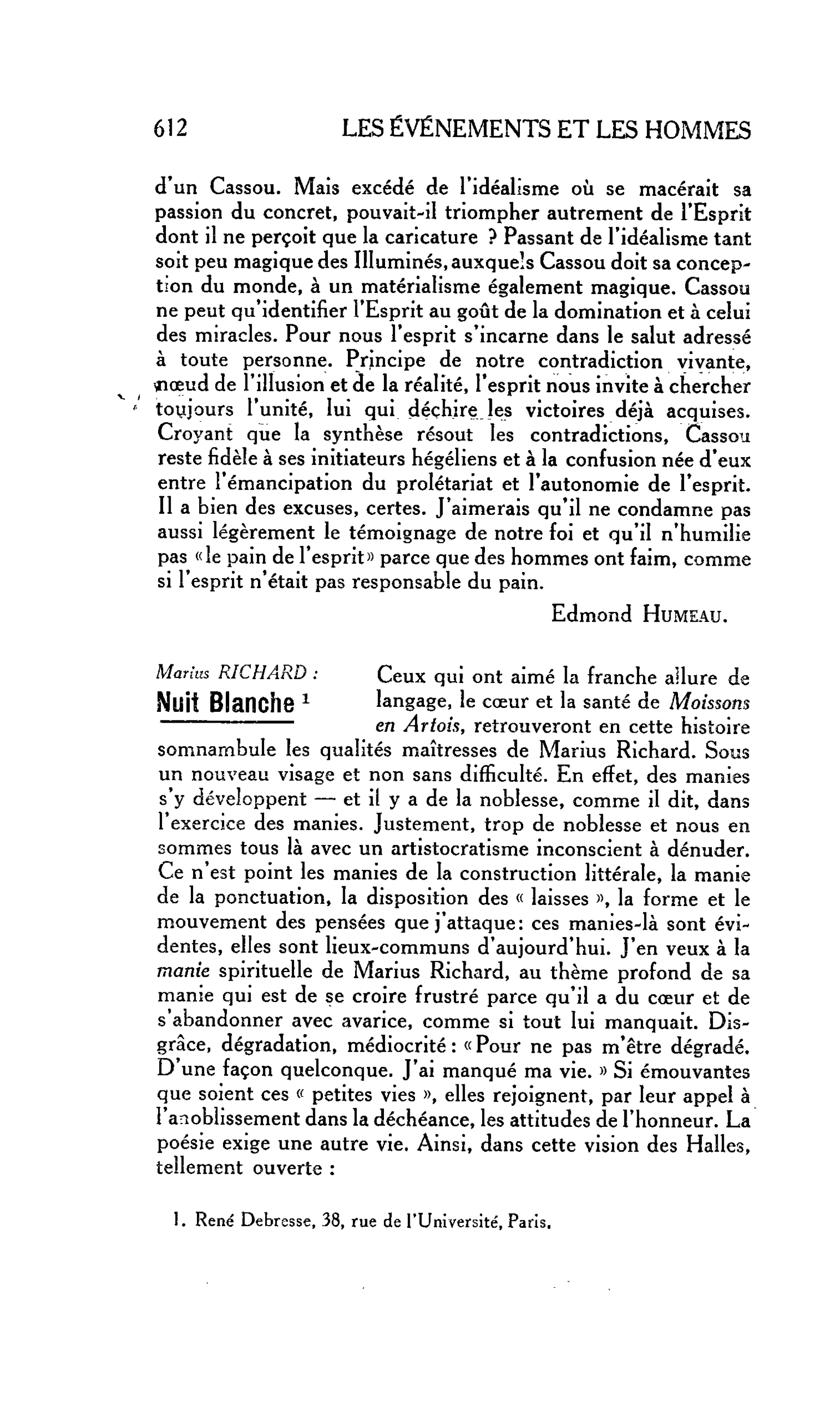LES LETTRES : Marias RICHARD : Nuit Blanche