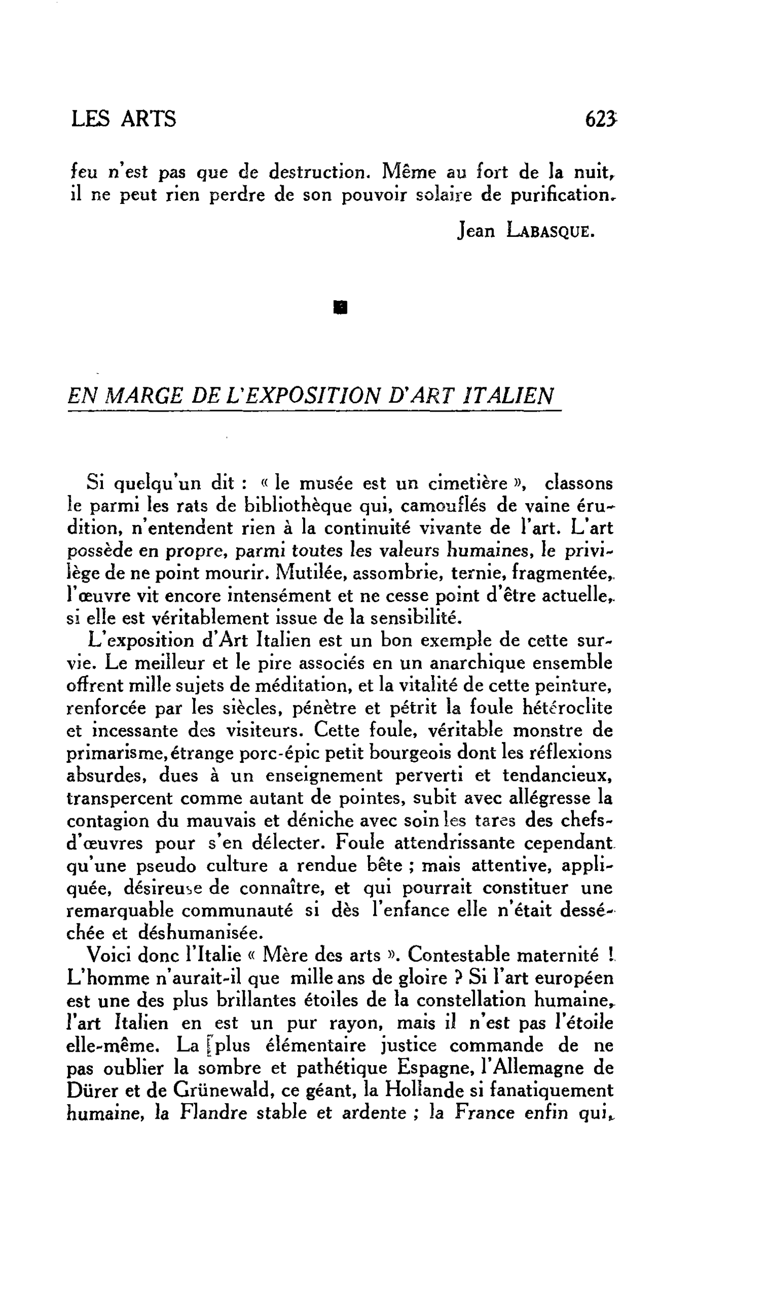EN MARGE DE L’EXPOSITION D’ART ITALIEN