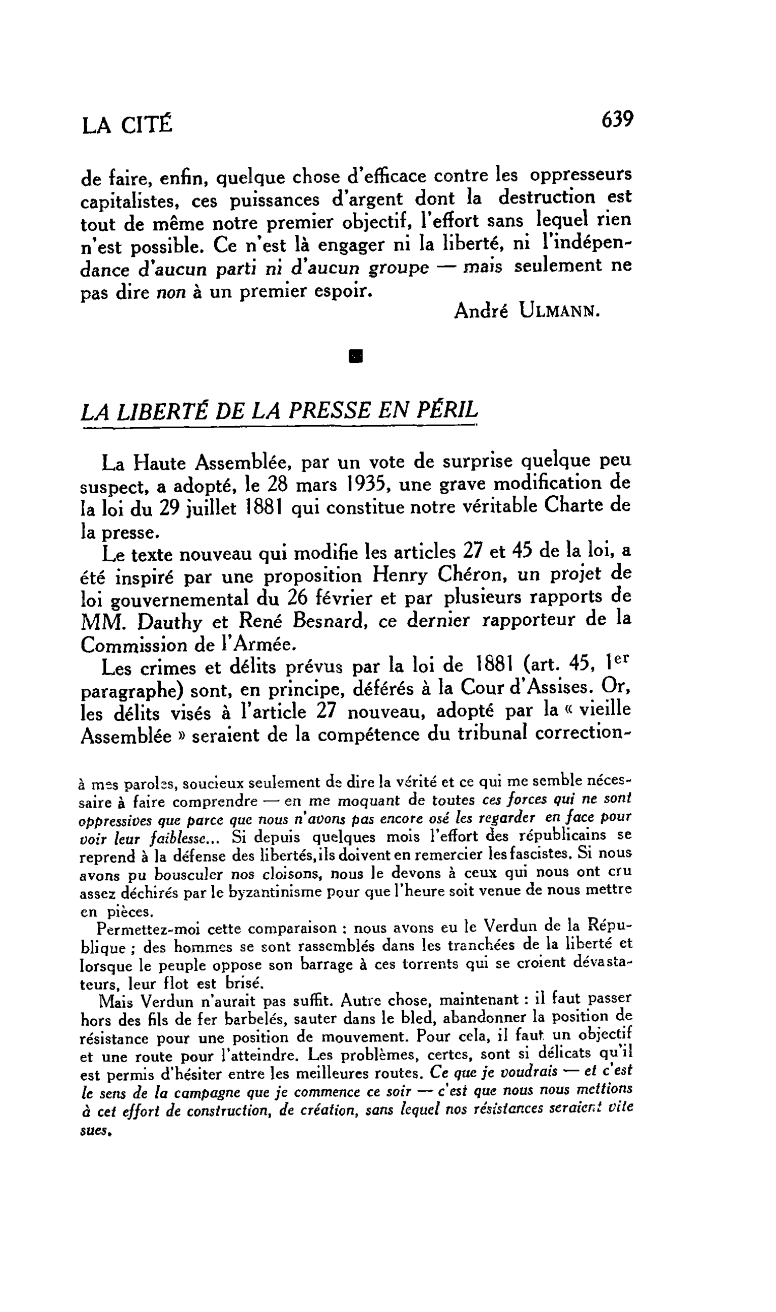 LA LIBERTÉ DE LA PRESSE EN PÉRIL