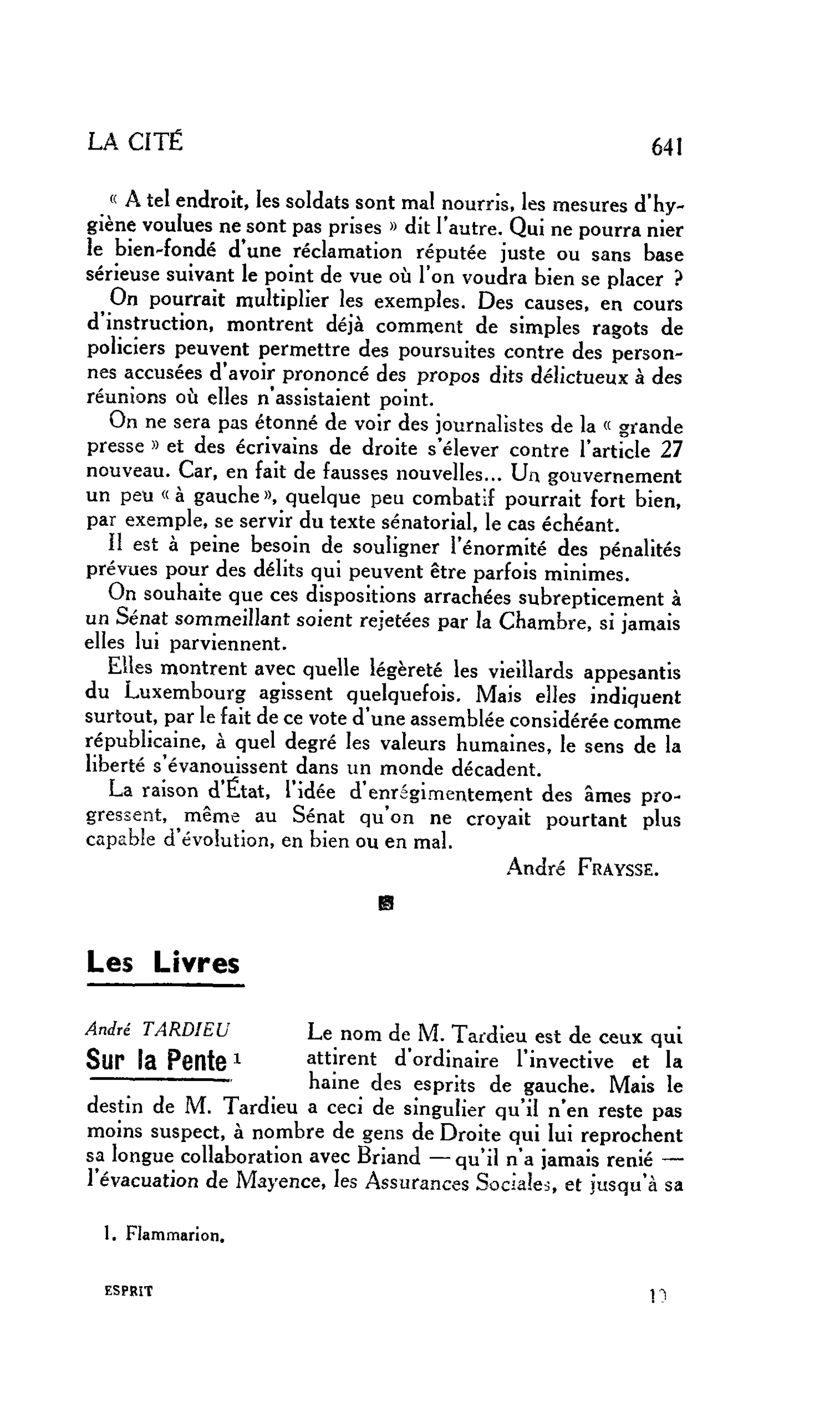 Les Livres. André TARDIEU : Sur la Pente