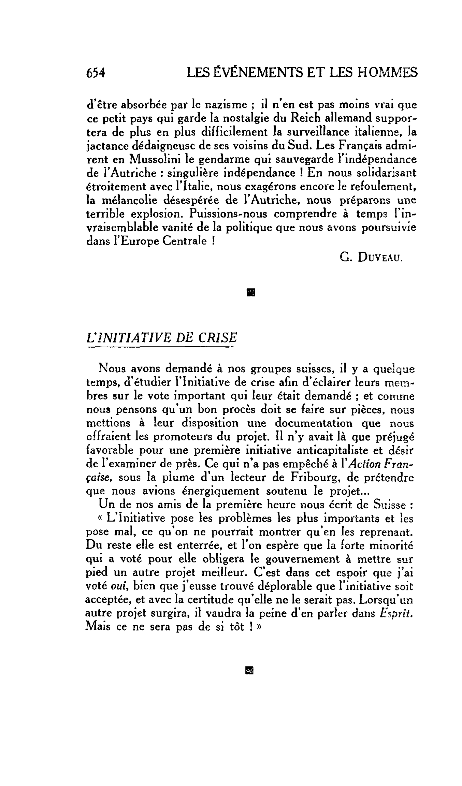 L’INITIATIVE DE CRISE