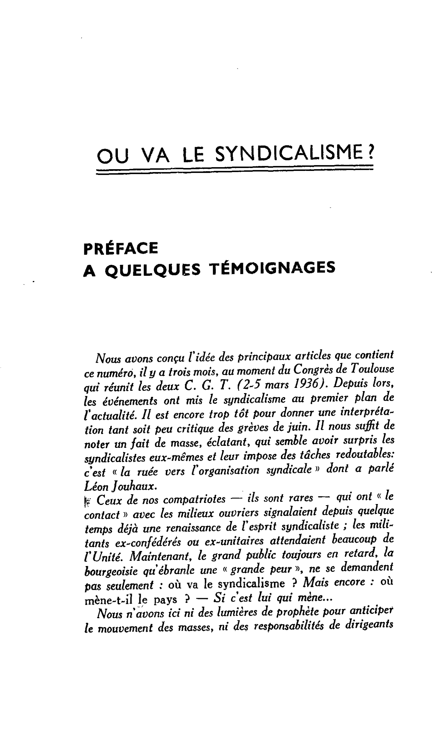 PRÉFACE A QUELQUES TÉMOIGNAGES