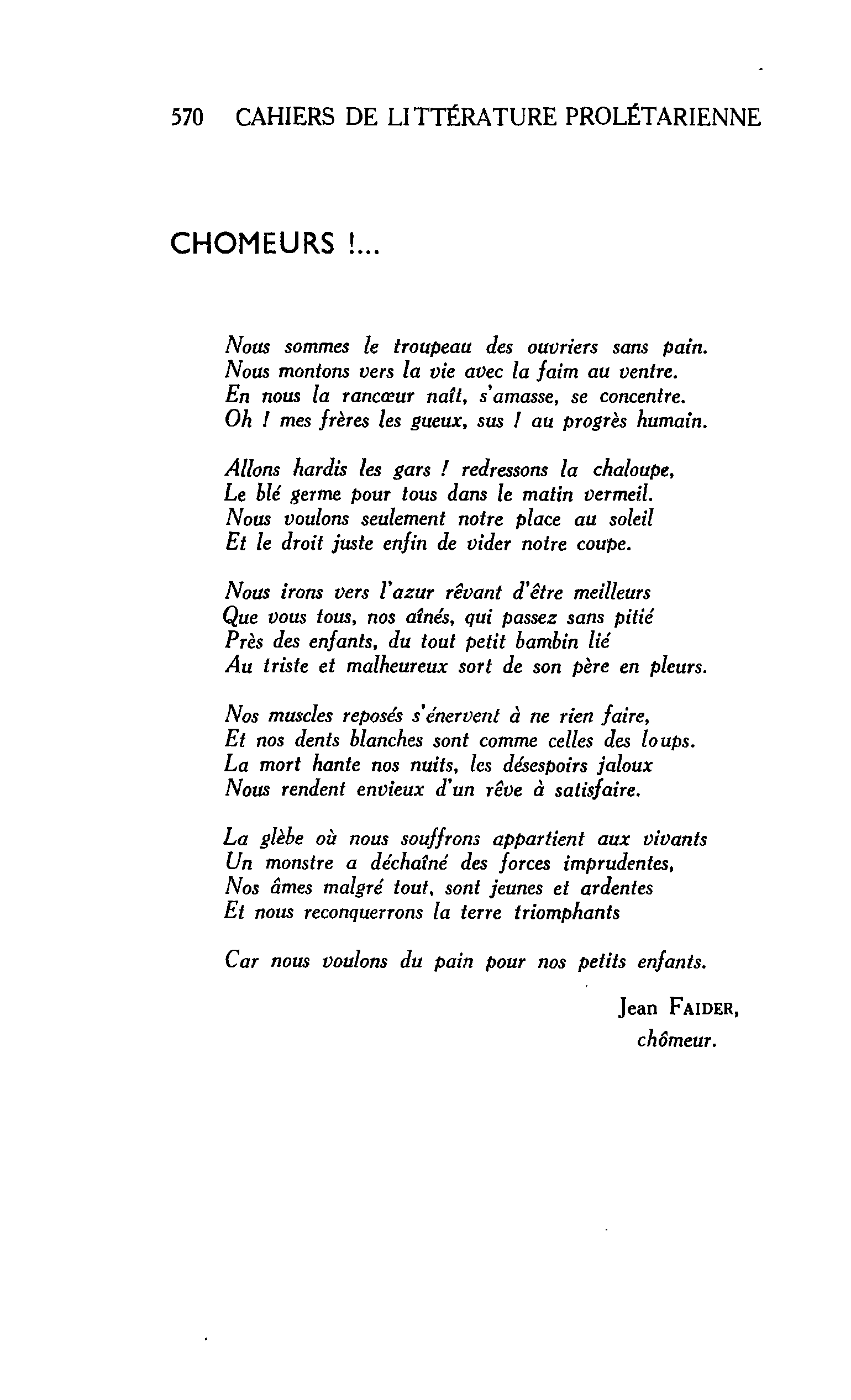 CHOMEURS !…