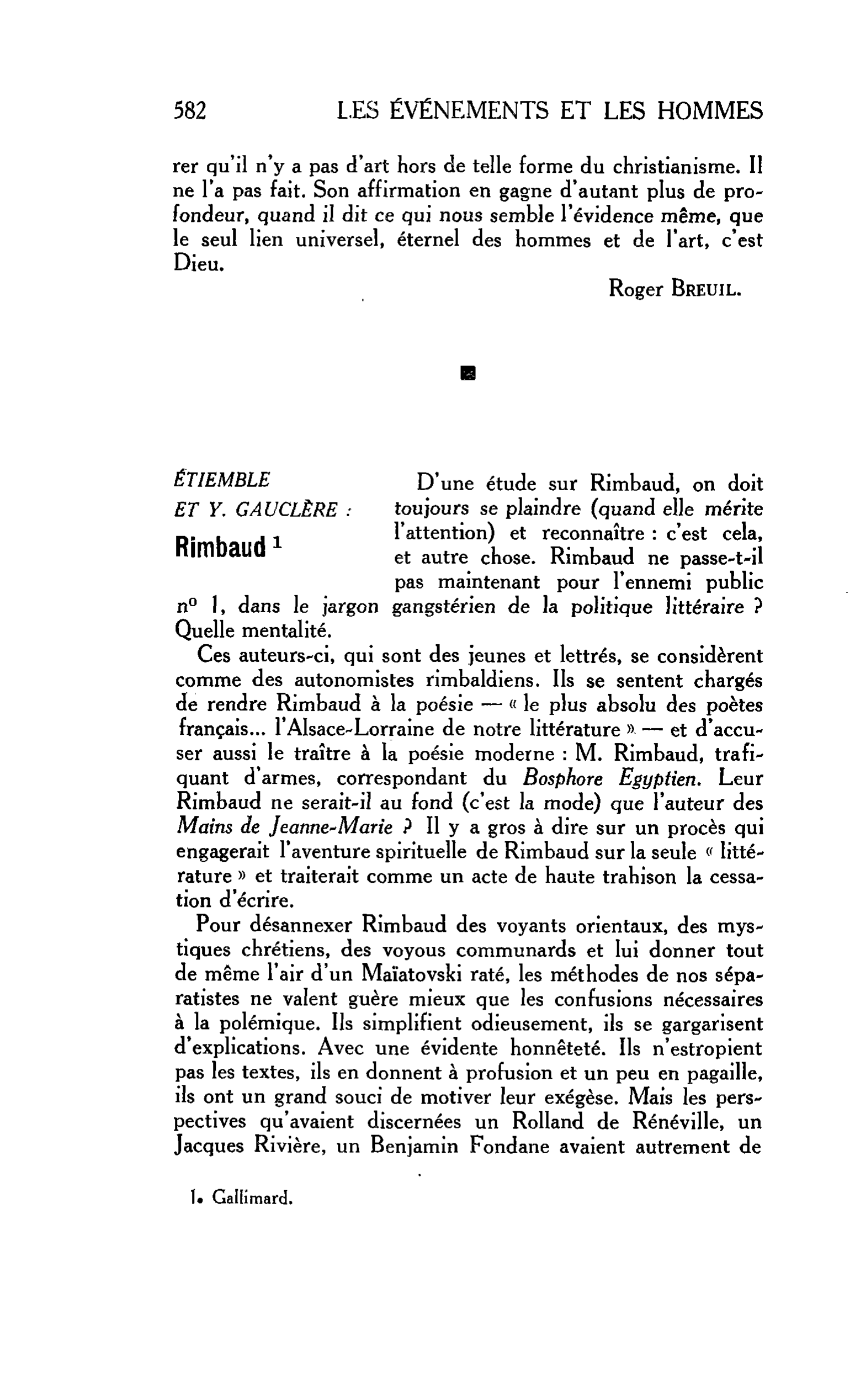 LES LETTRES : ÉTIEMBLE ET Y. GAUCLÈRE : Rimbaud