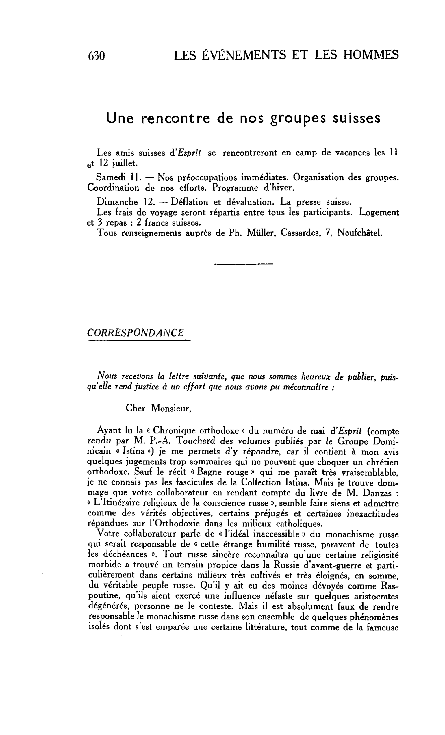 LA CITÉ : CORRESPONDANCE