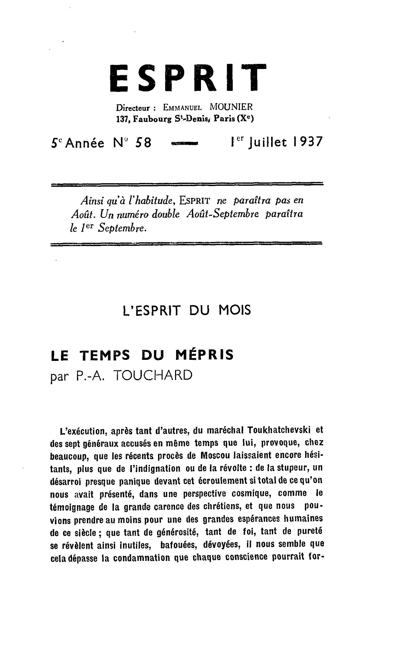 LE TEMPS DU MÉPRIS