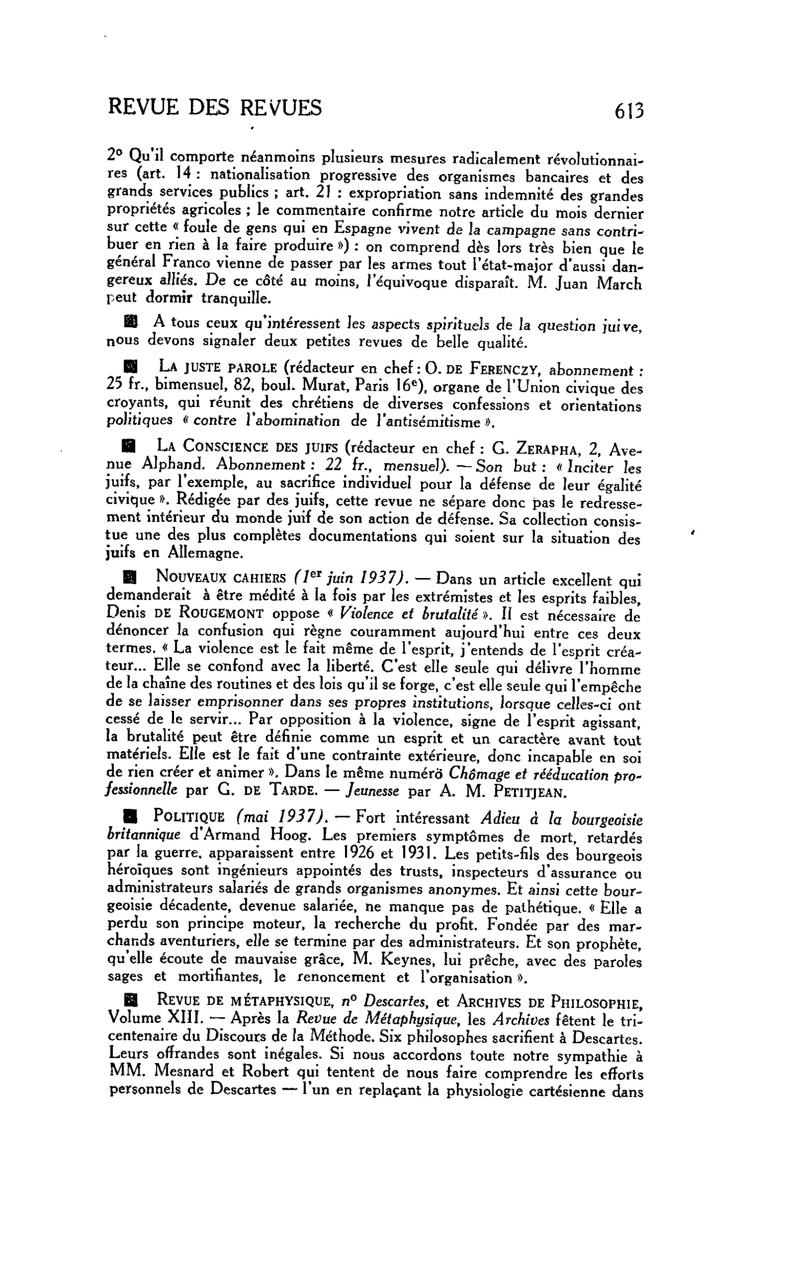 Revue de métaphysique, n° Descartes, et Archives de Philosophie Volume XIII