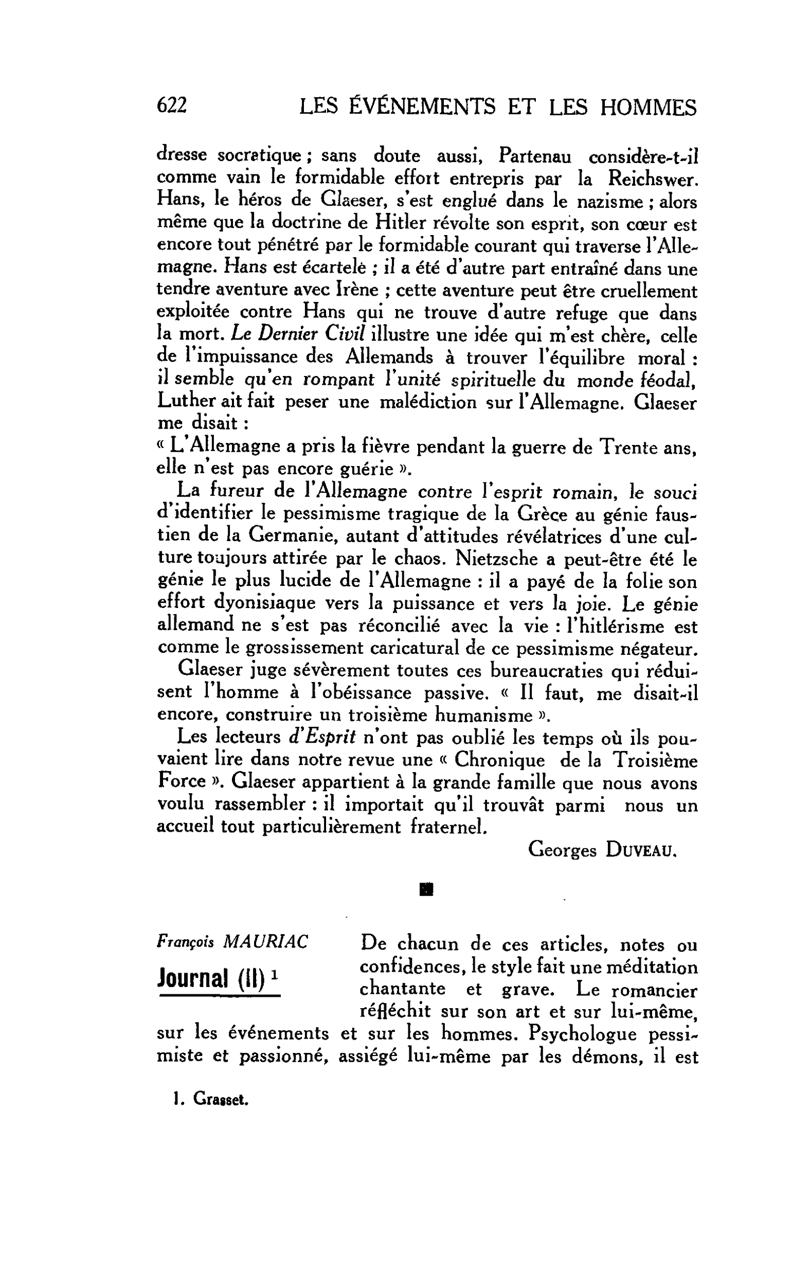 LES LETTRES. François MAURIAC : Journal (II)