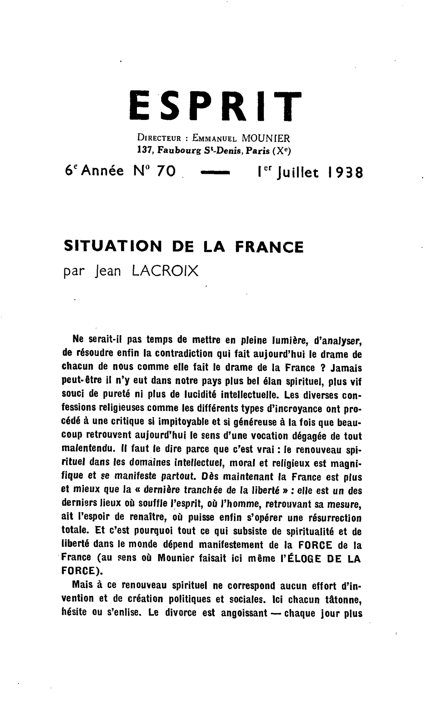 Situation de la France