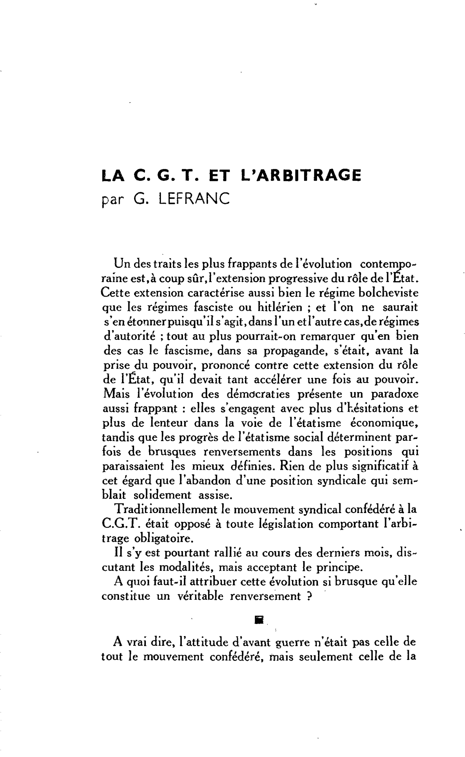 LA C. G. T. ET L’ARBITRAGE