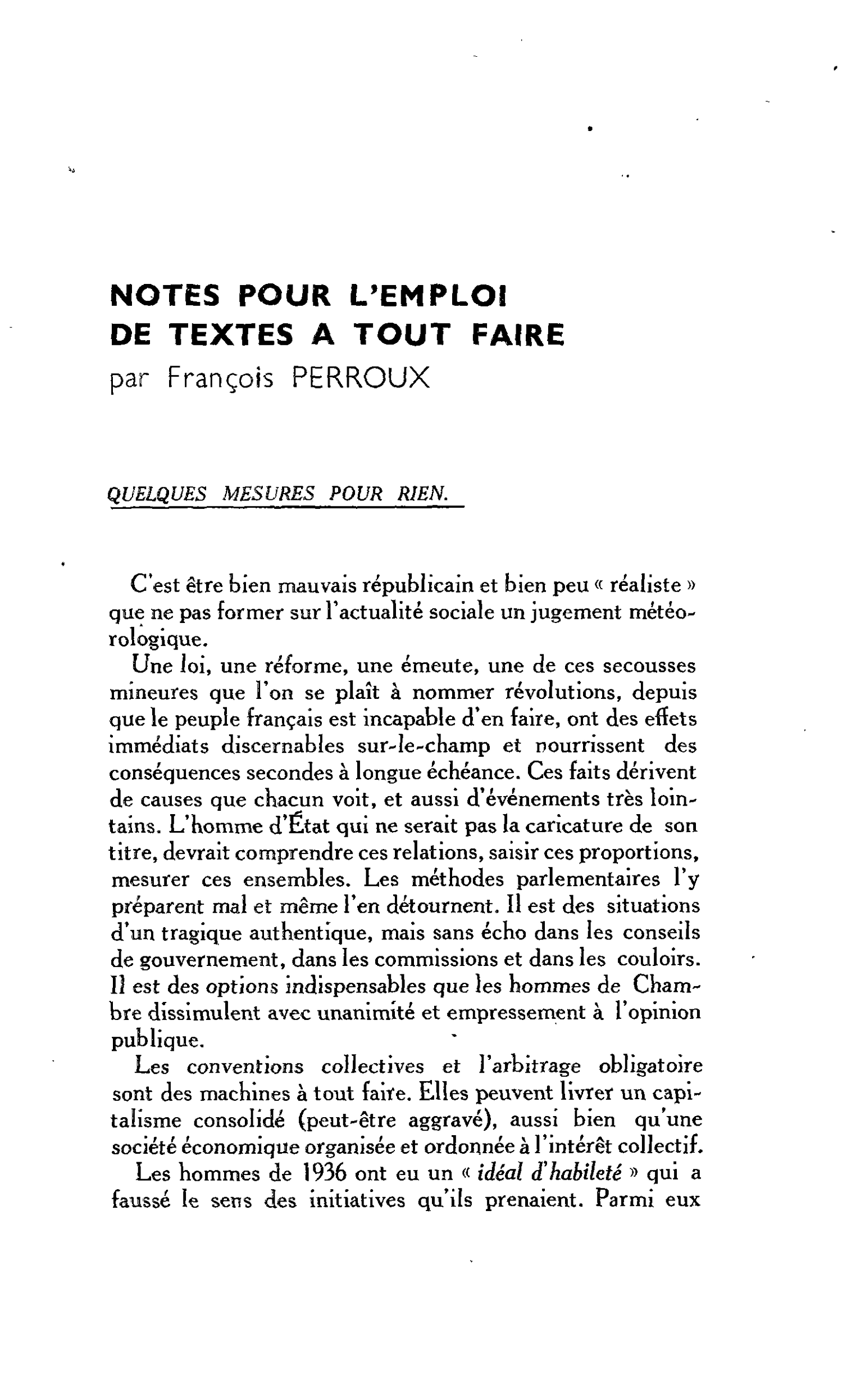 NOTES POUR L’EMPLOI DE TEXTES A TOUT FAIRE