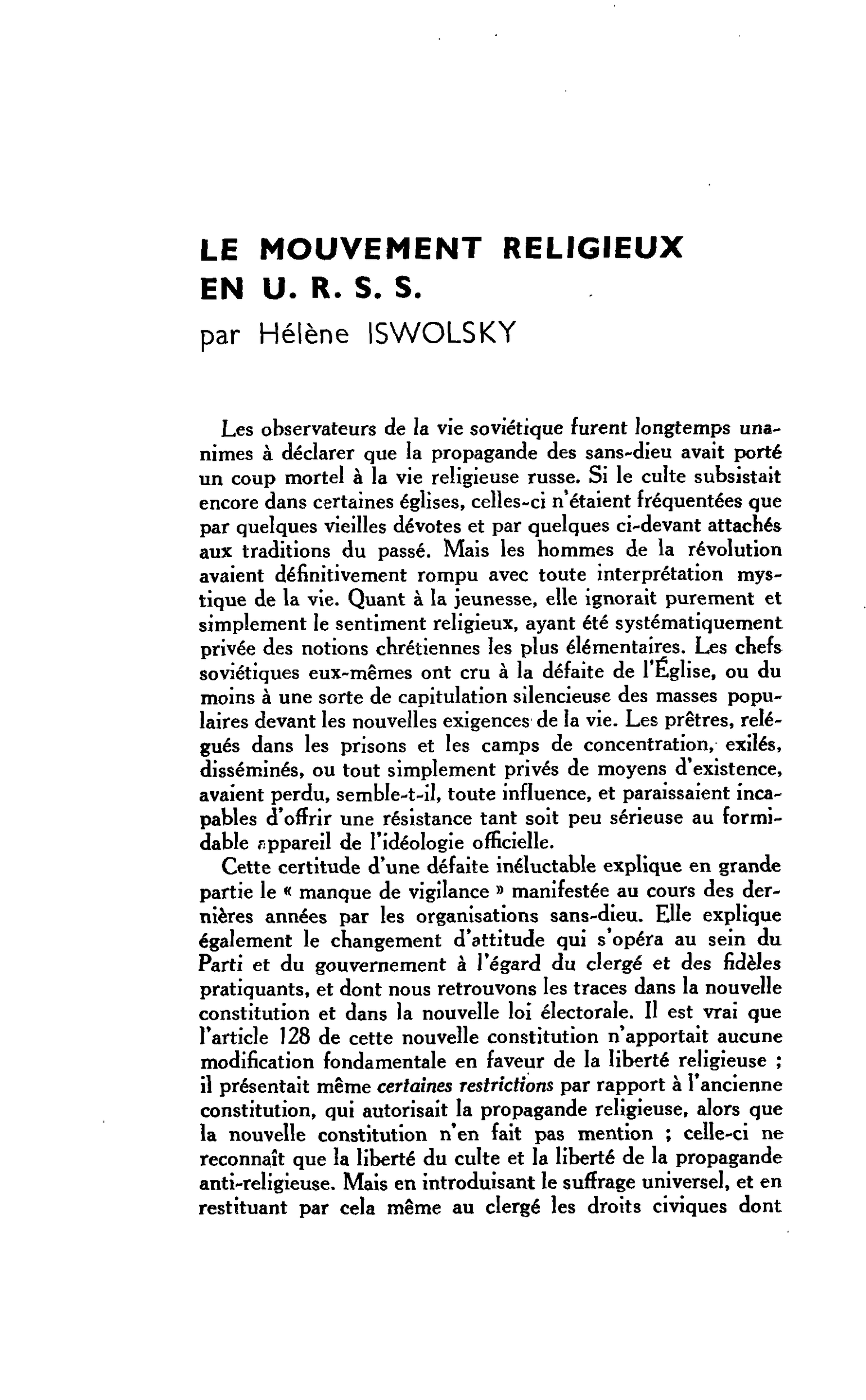 Le mouvement religieux en U.R.S.S