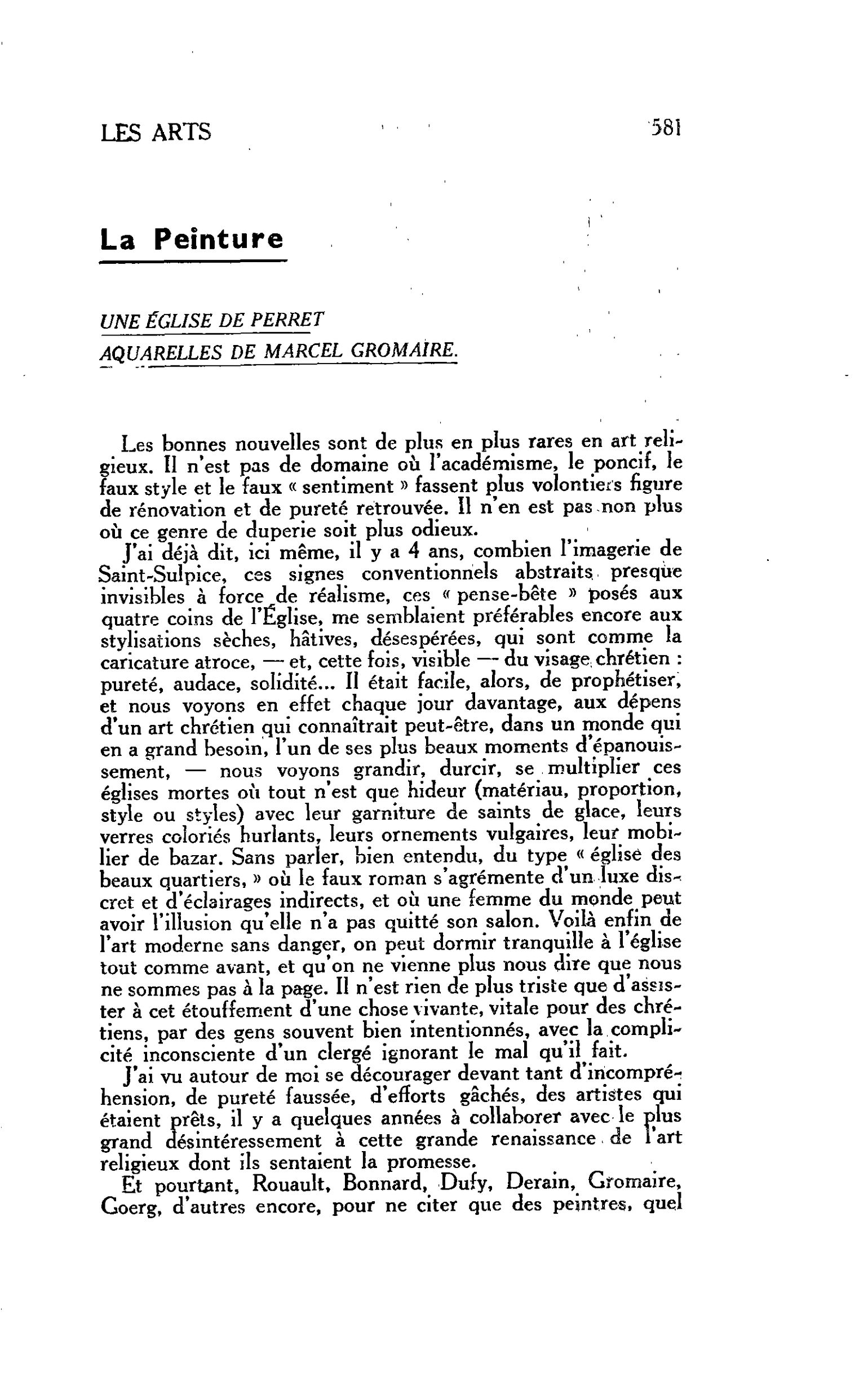LES ARTS : La Peinture UNE ÉGLISE DE PERRET AQUARELLES DE MARCEL GROMAIRE