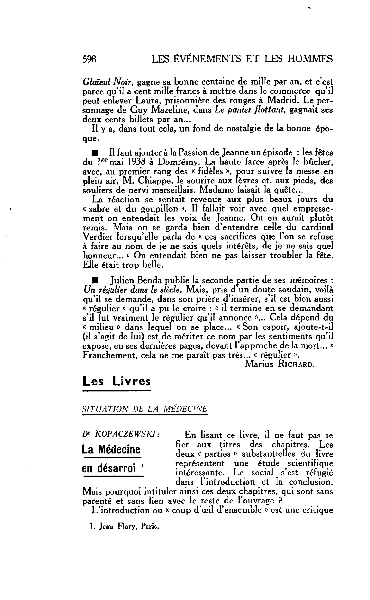 LES ARTS : Les Livres. SITUATION DE LA MÉDECINE Dr KOPACZEWSKI : La Médecine en désarroi