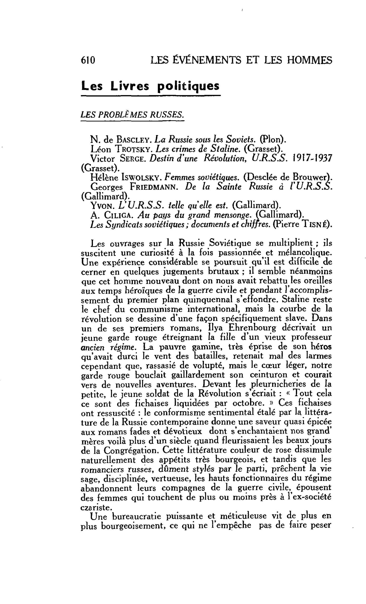 LES ARTS : Les Livres politiques LES PROBLÈMES RUSSES