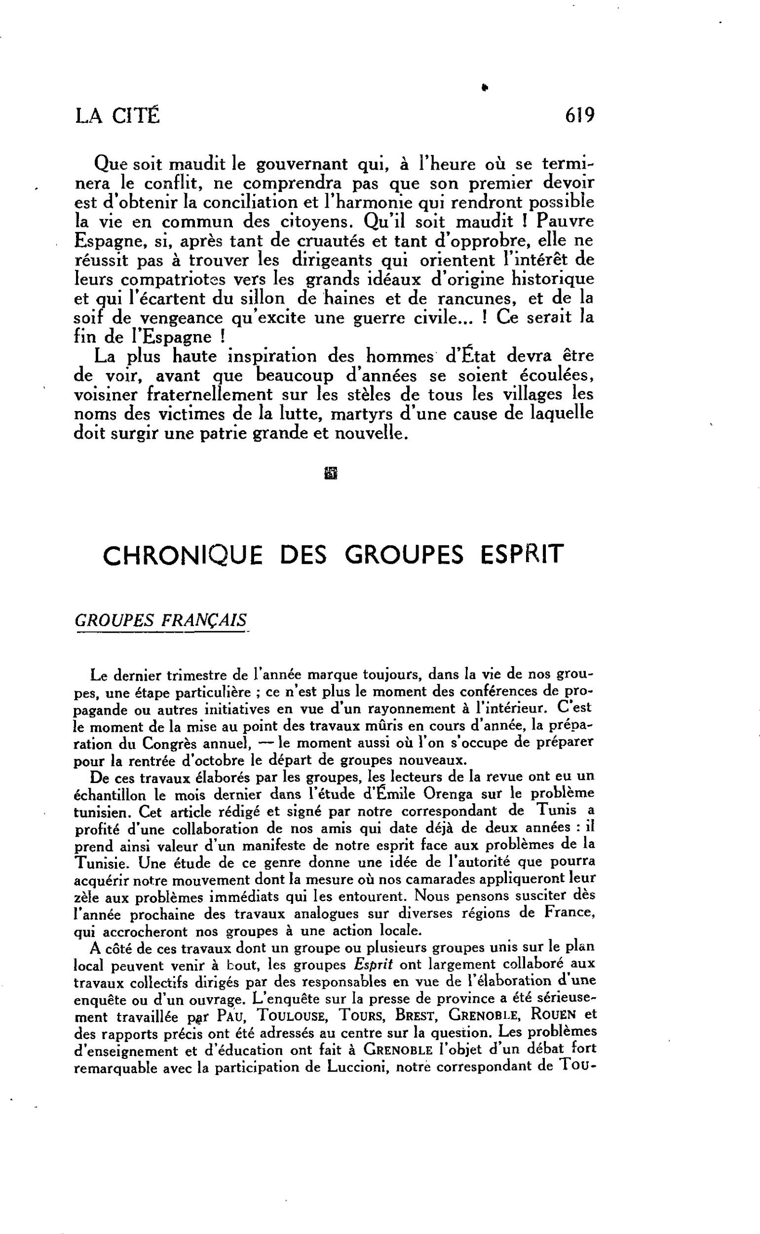 LES ARTS : CHRONIQUE DES GROUPES ESPRIT