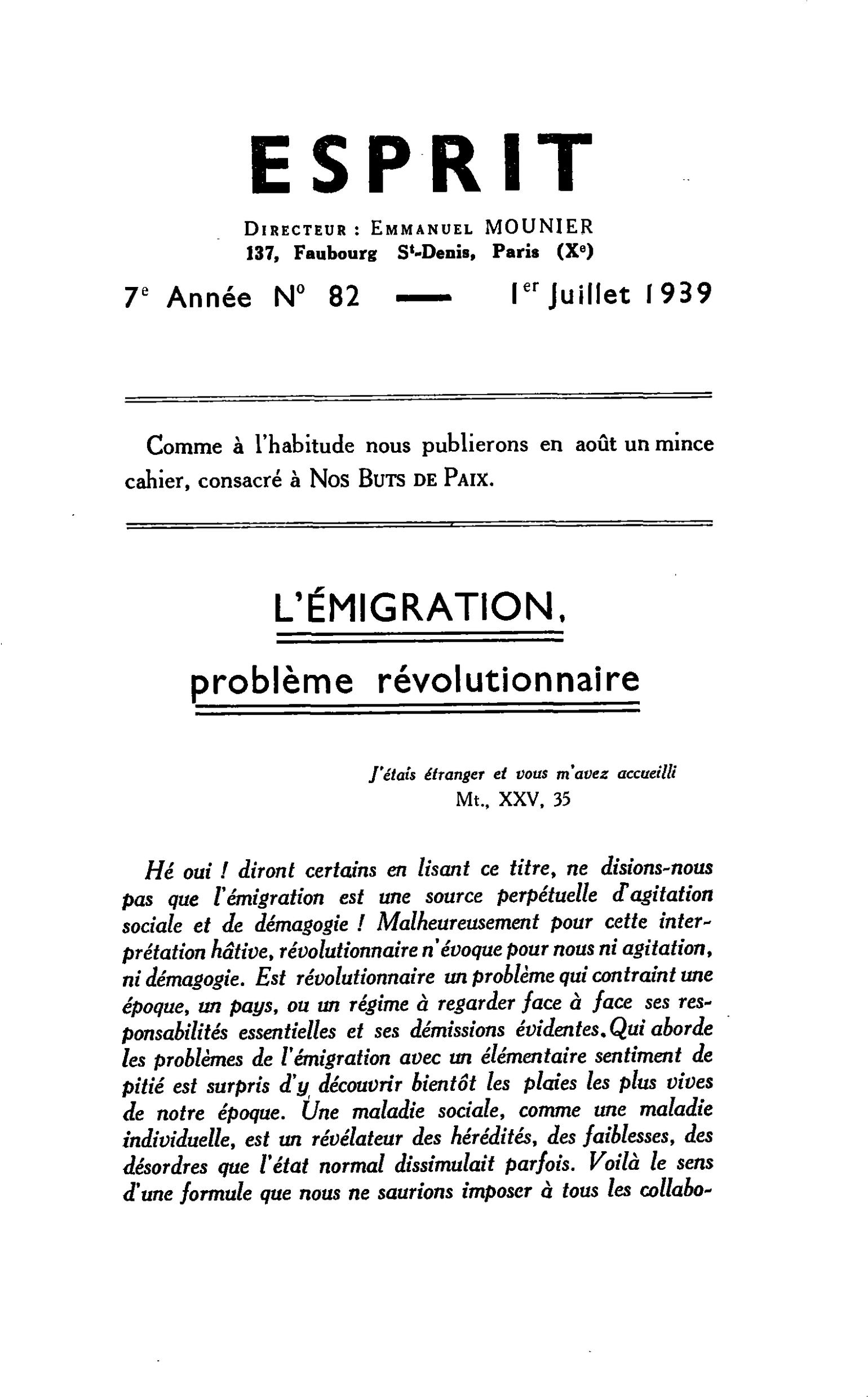 L’ÉMIGRATION, problème révolutionnaire