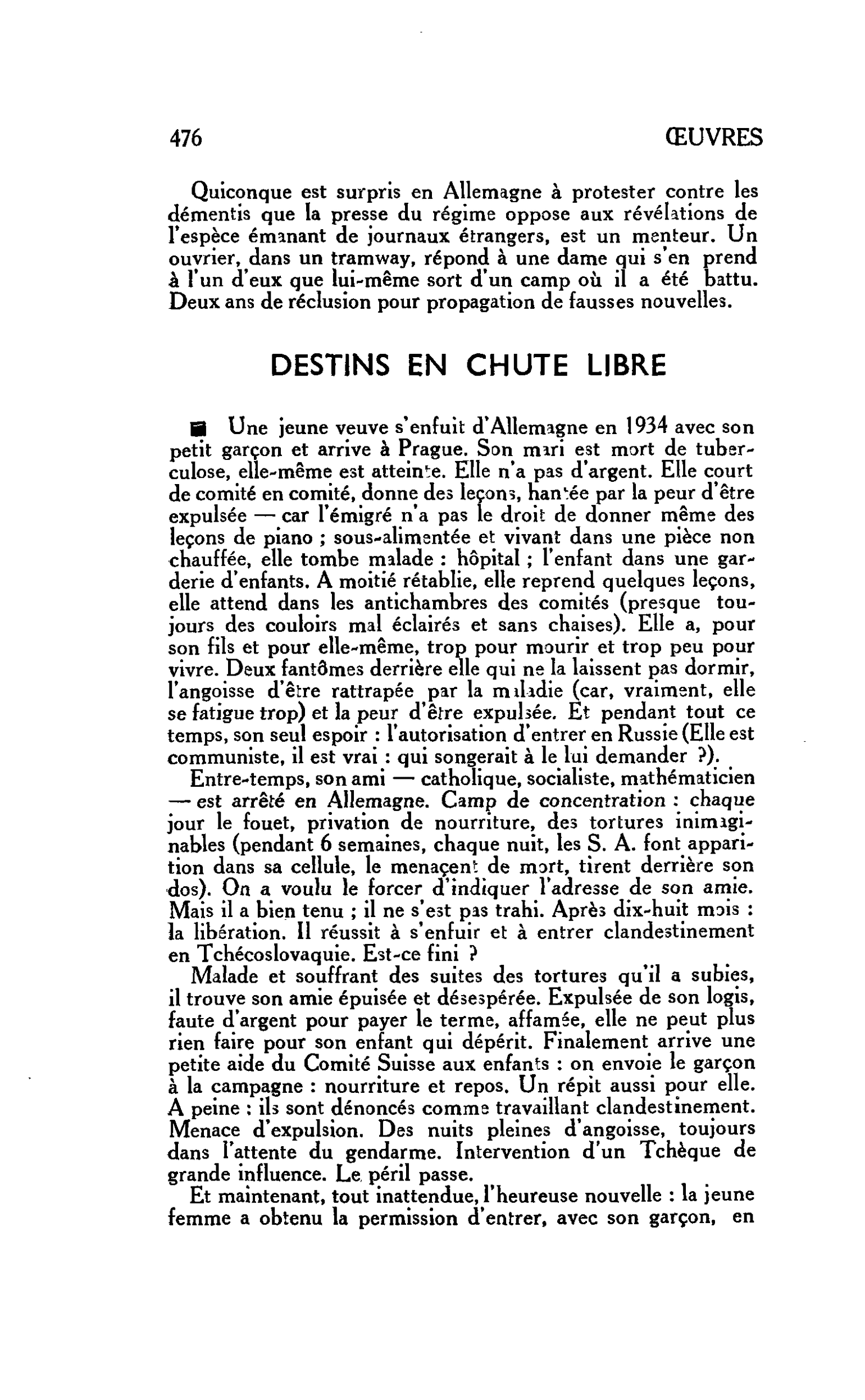 DESTINS EN CHUTE LIBRE