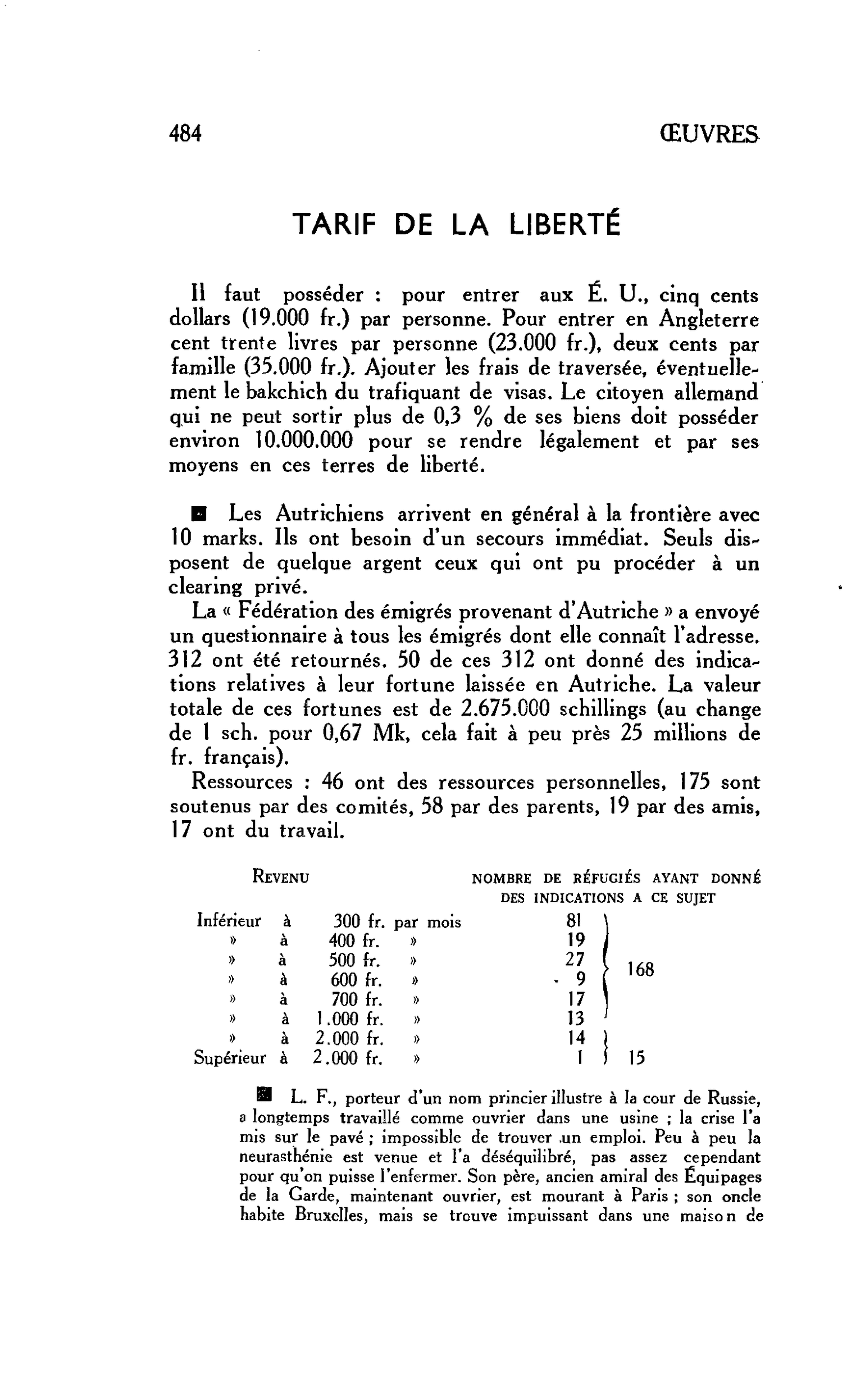 TARIF DE LA LIBERTÉ