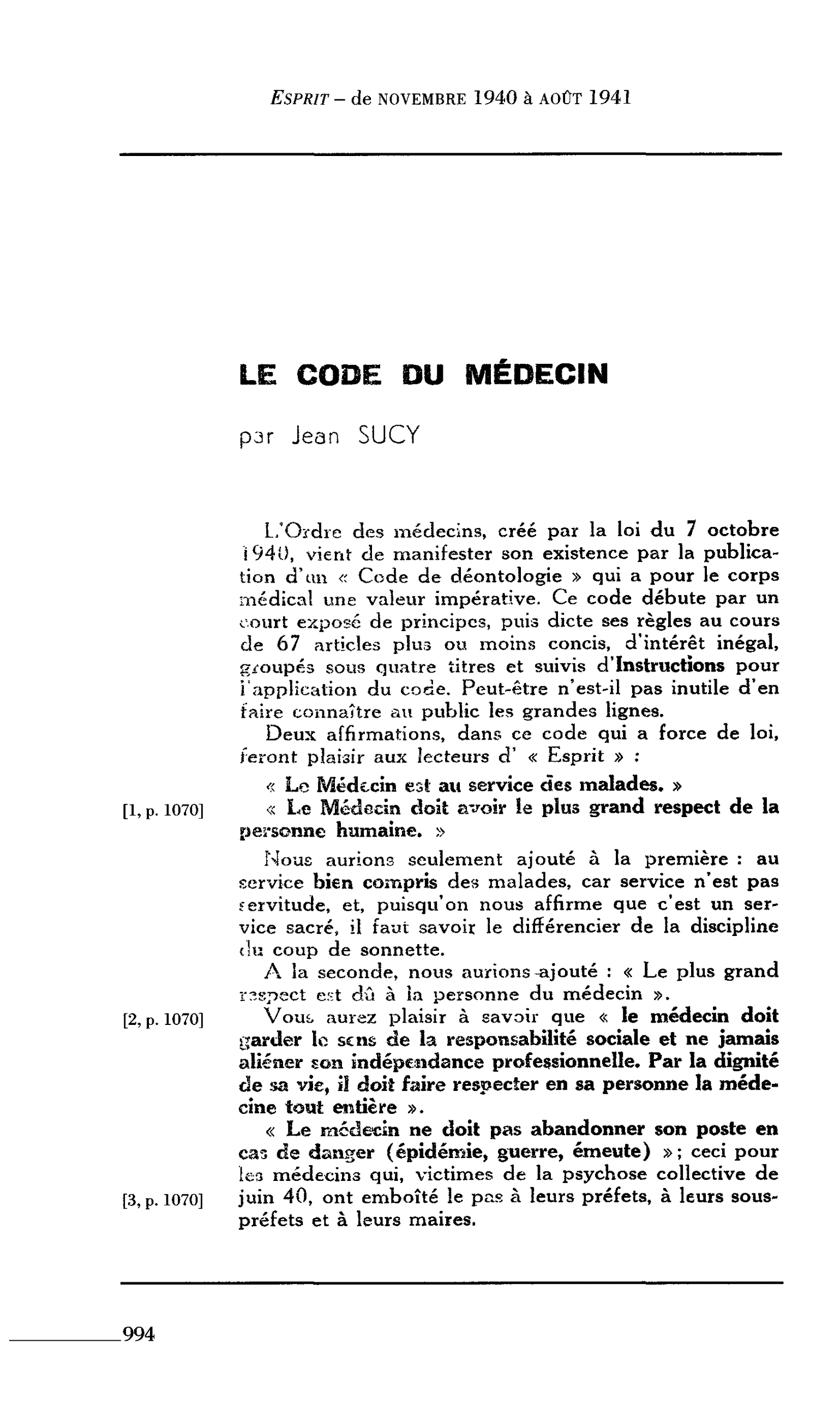 LE CODE DU MÉDECIN