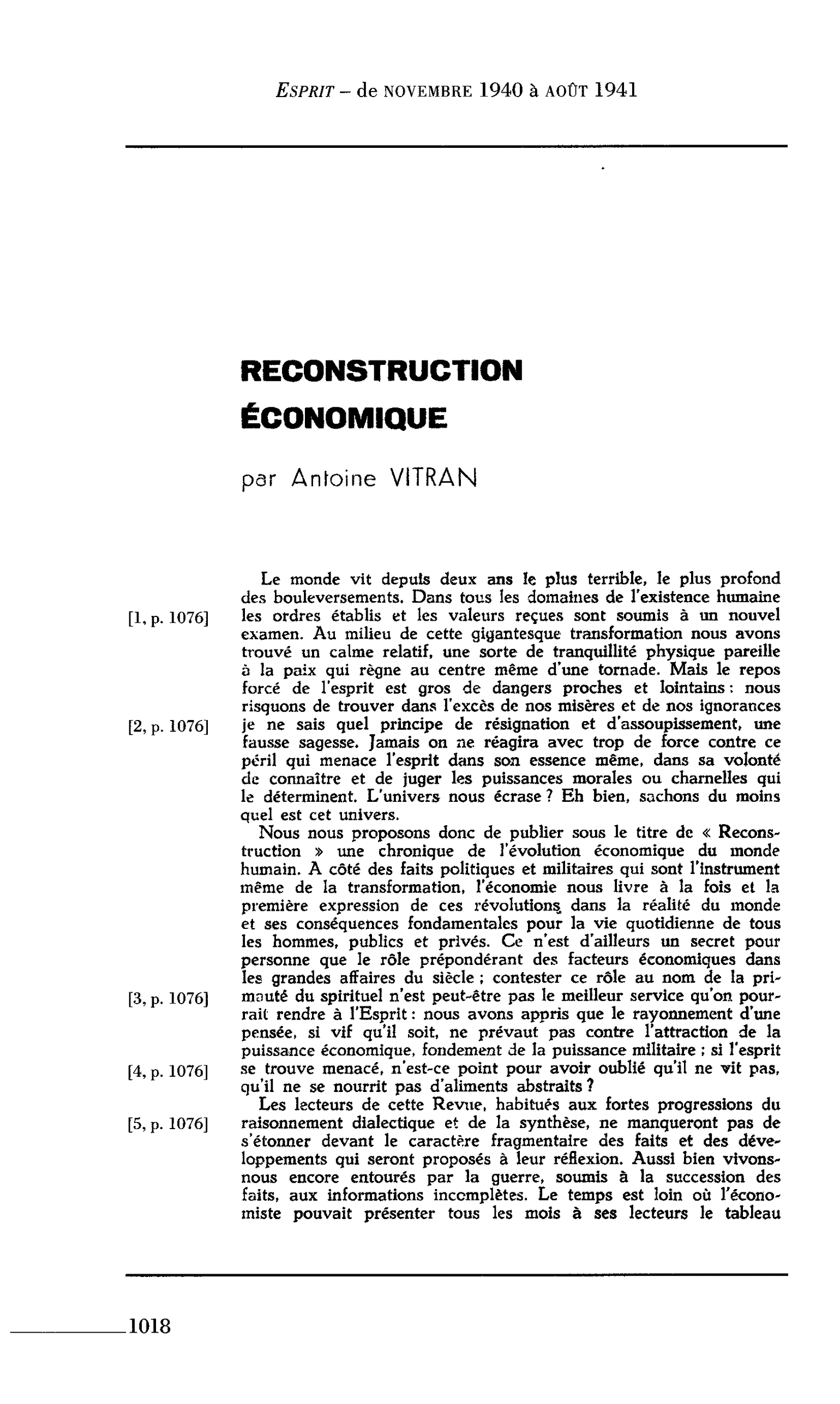RECONSTRUCTION ÉCONOMIQUE