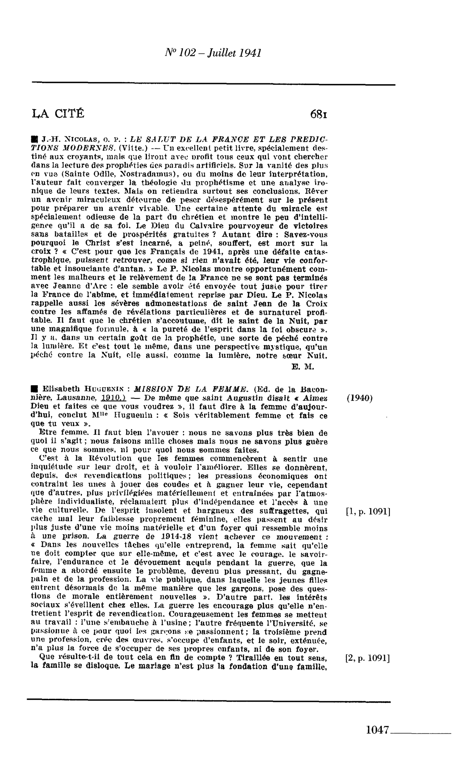 LA CITÉ. Elisabeth Huguenin : MISSION DE LA FEMME