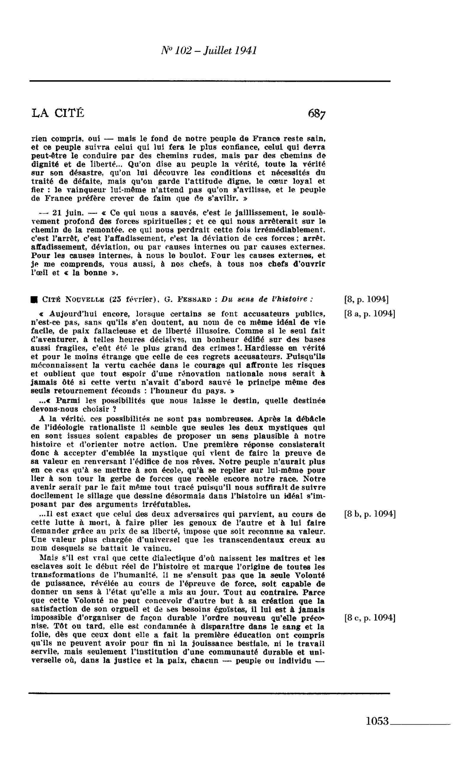 LA CITÉ : Cité Nouvelle (25 février), G. Fessard : Du sens de l’histoire :