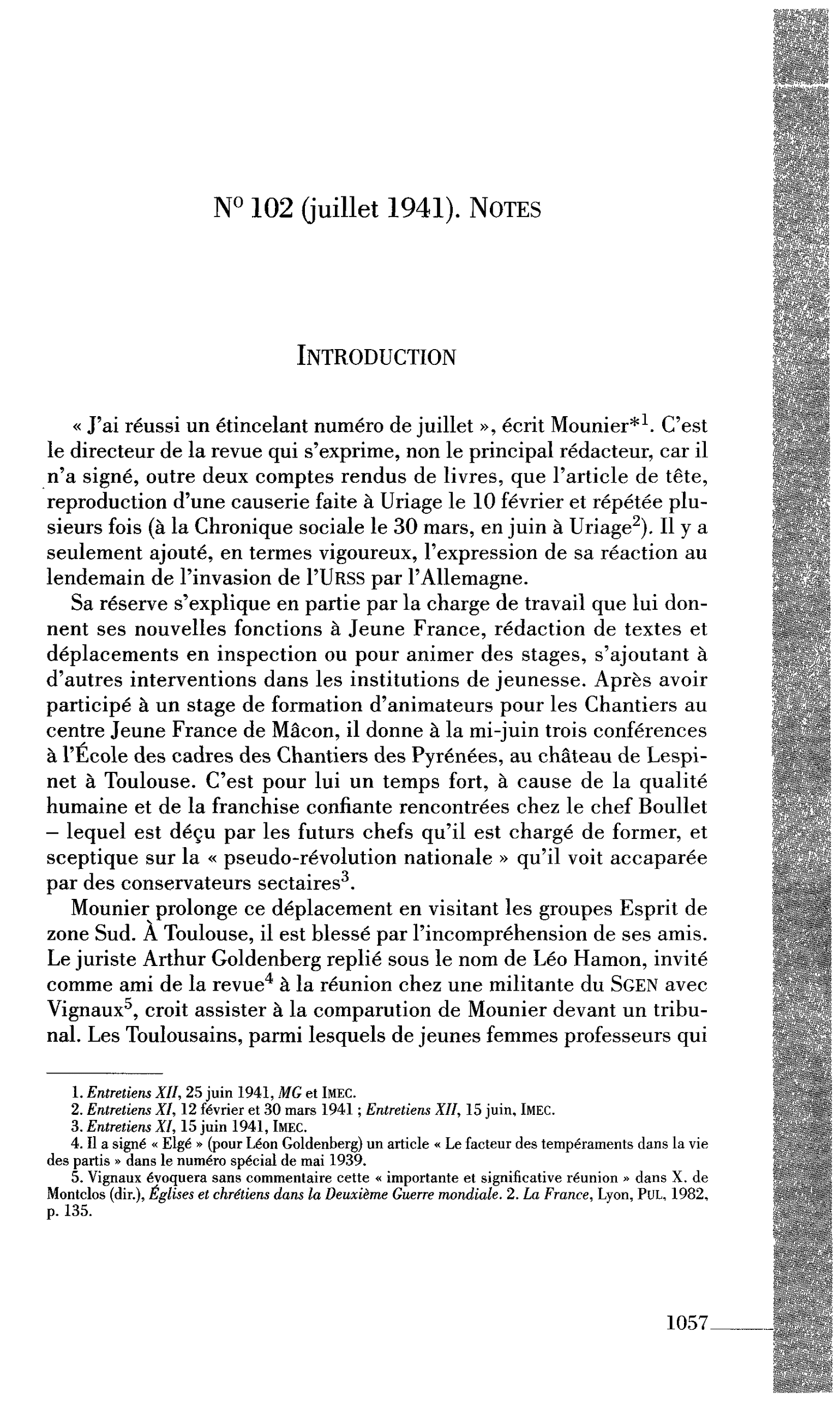 N° 102 (juillet 1941). Notes Introduction