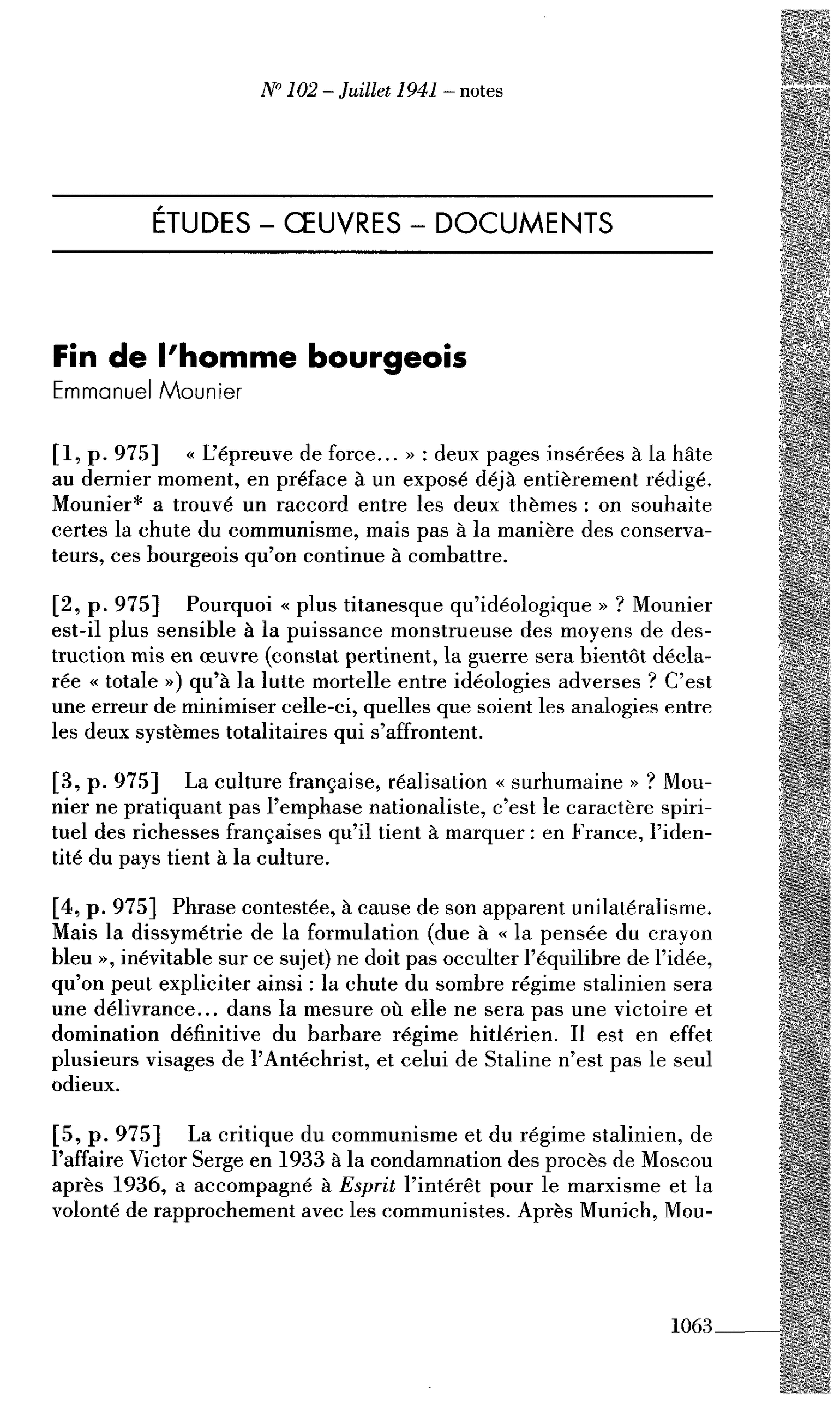 Fin de l’homme bourgeois : Emmanuel Mounier