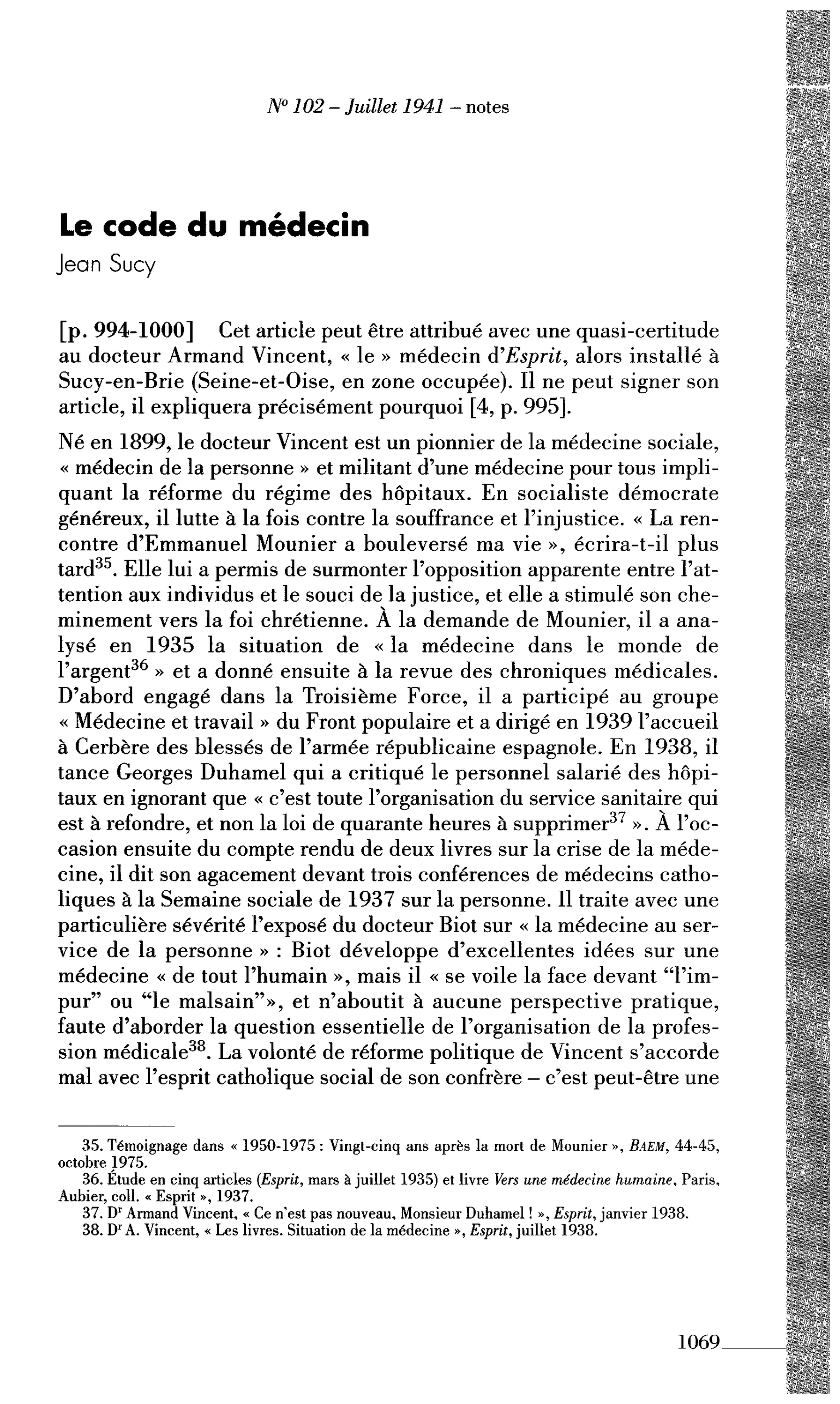 Le code du médecin (par Sucy Jean)