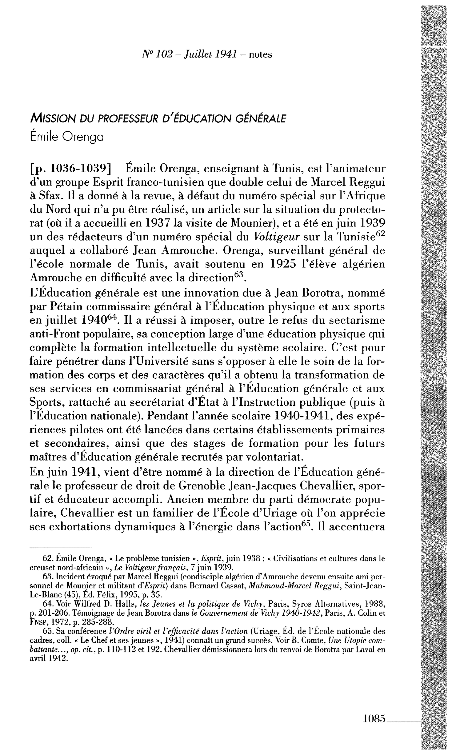 La Cité. Journal des Témoins : Mission du professeur d’Éducation générale (par Orenga Émile)
