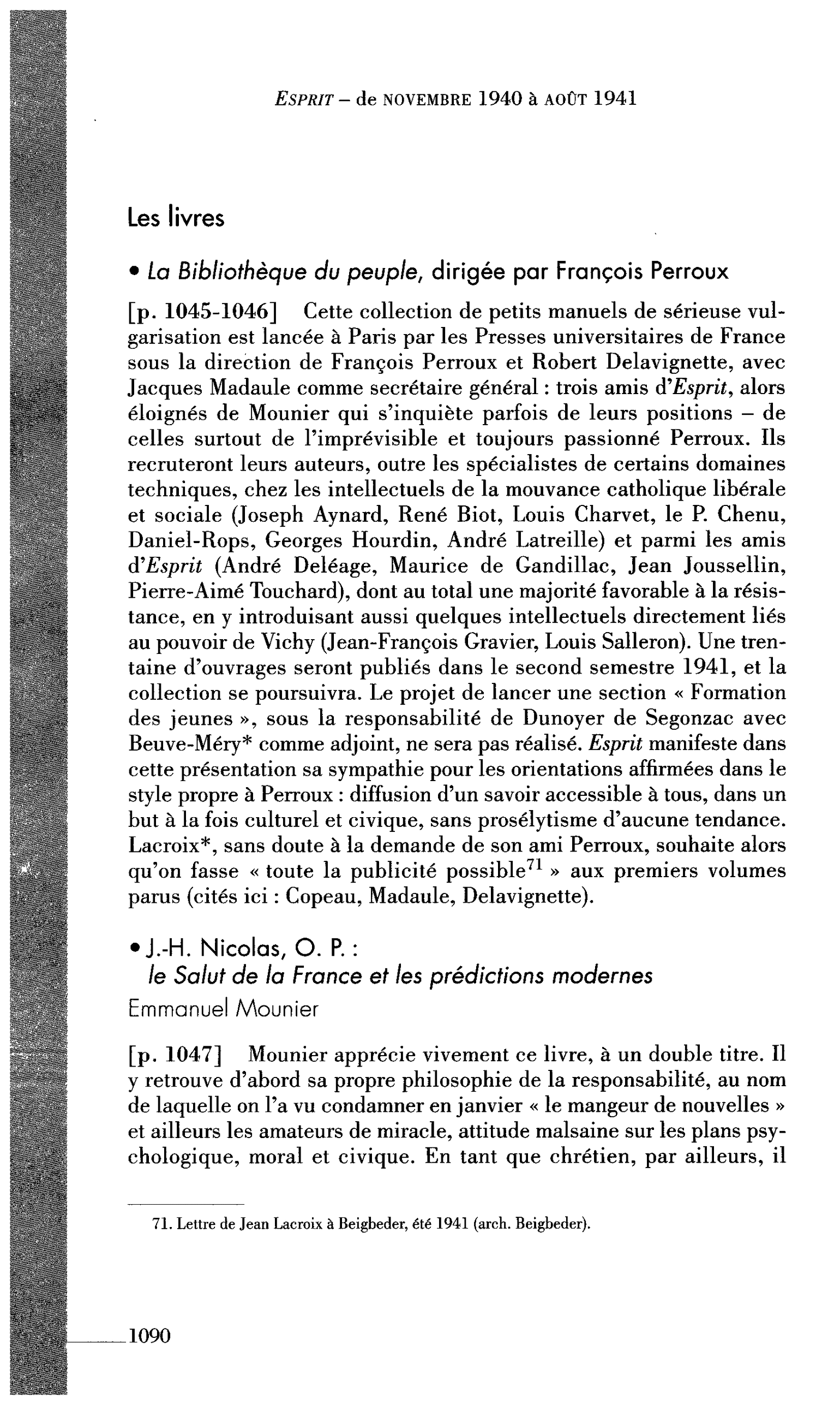 La Cité. Journal des Témoins : Les livres La Bibliothèque du peuple, dirigée par François Perroux