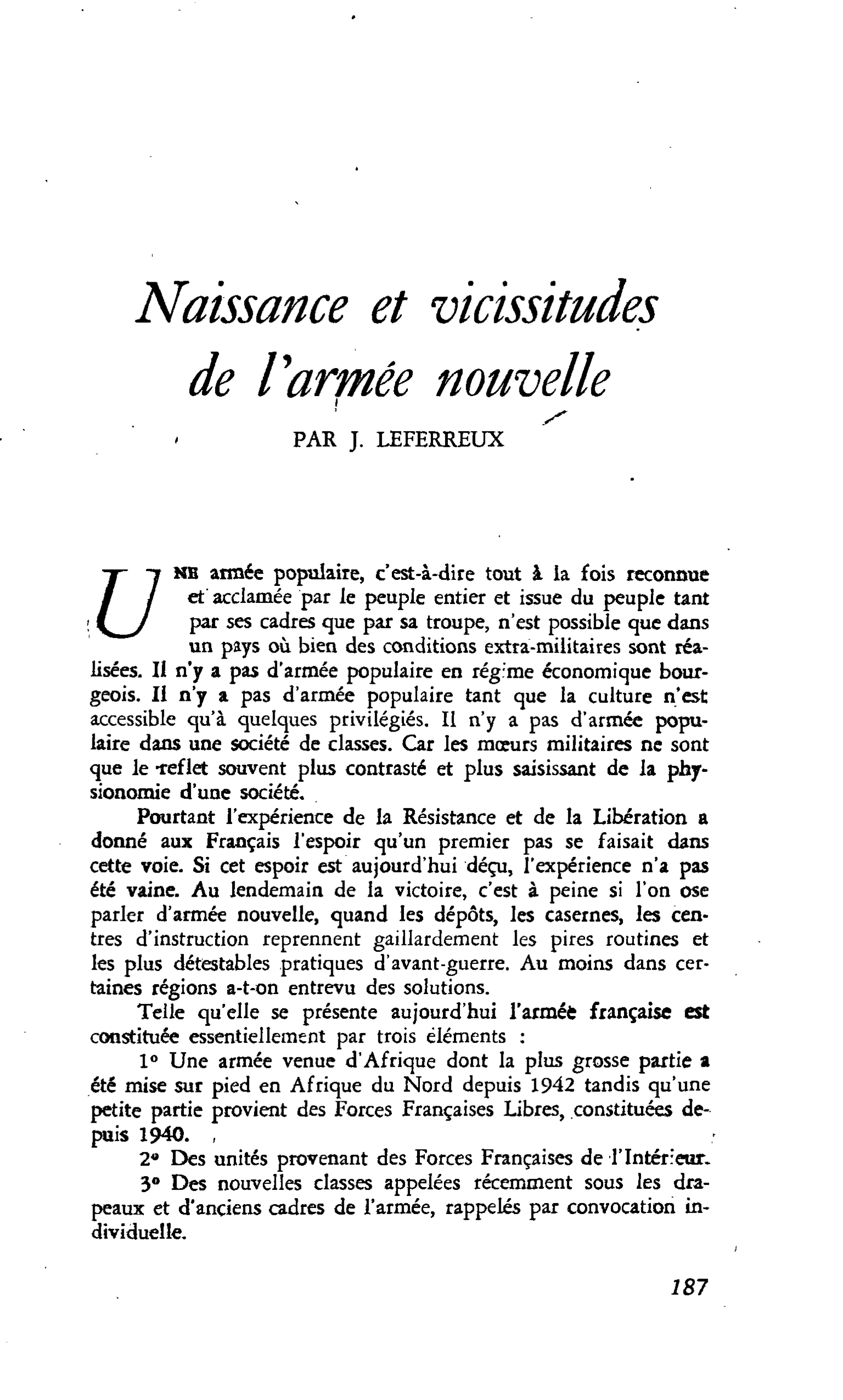 Naissance et vicissitudes de l’armée nouvelle