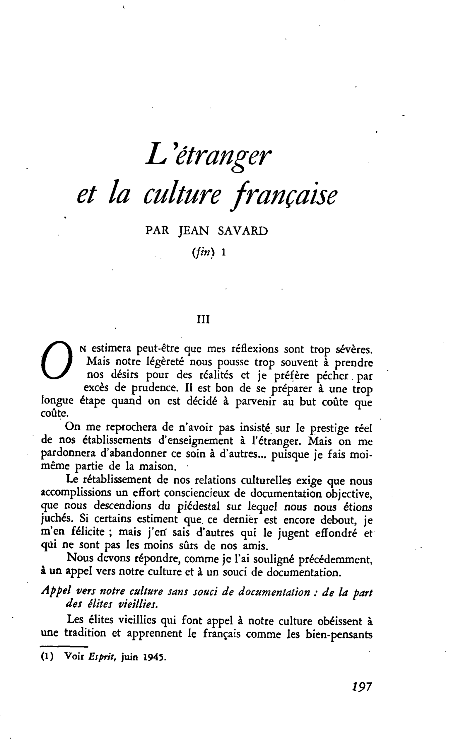 L’étranger et la culture française (fin)