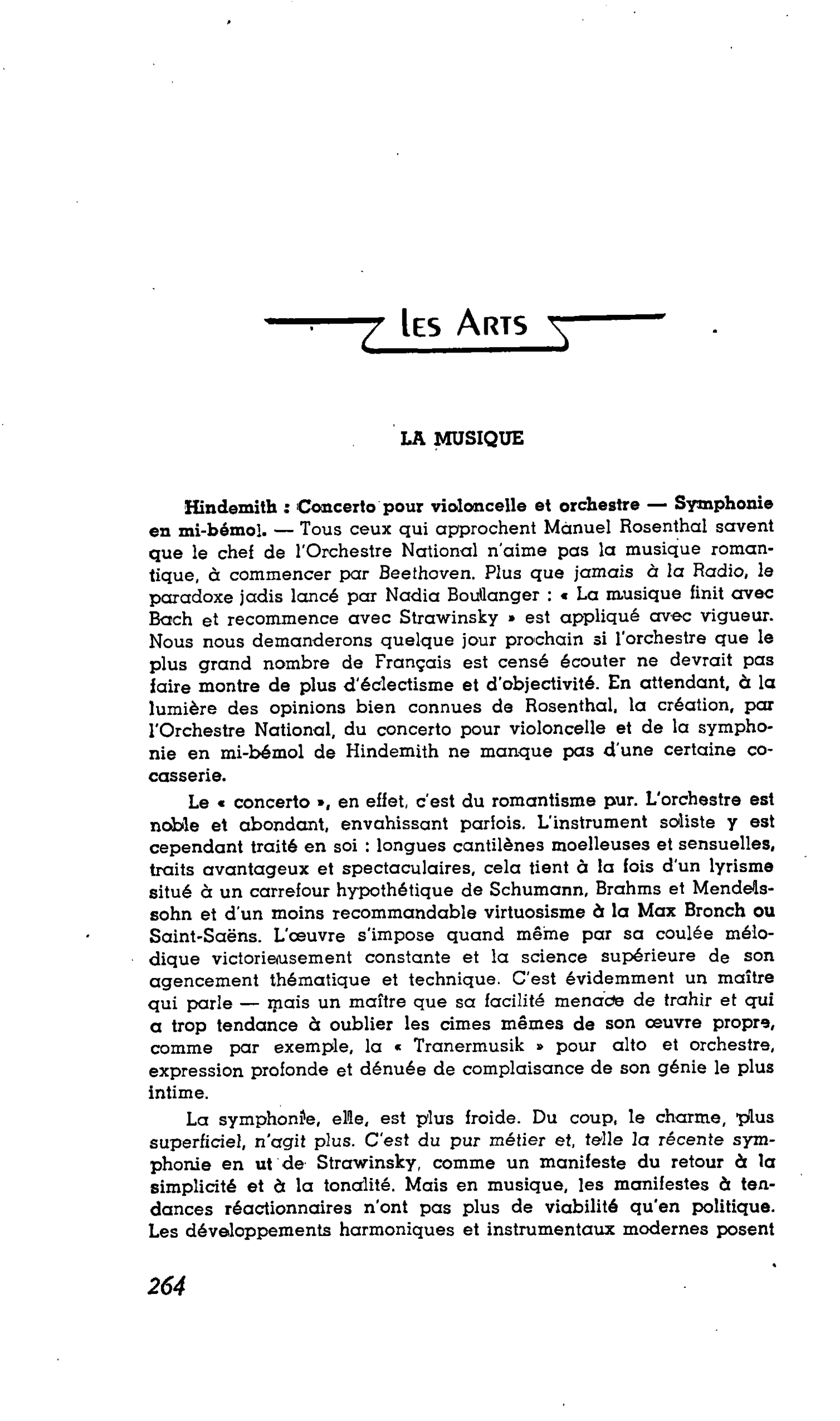LES LETTRES. LES ARTS. LA MUSIQUE. Hindemith : Concerto pour violoncelle et orchestre ? Symphonie en mi-bémol