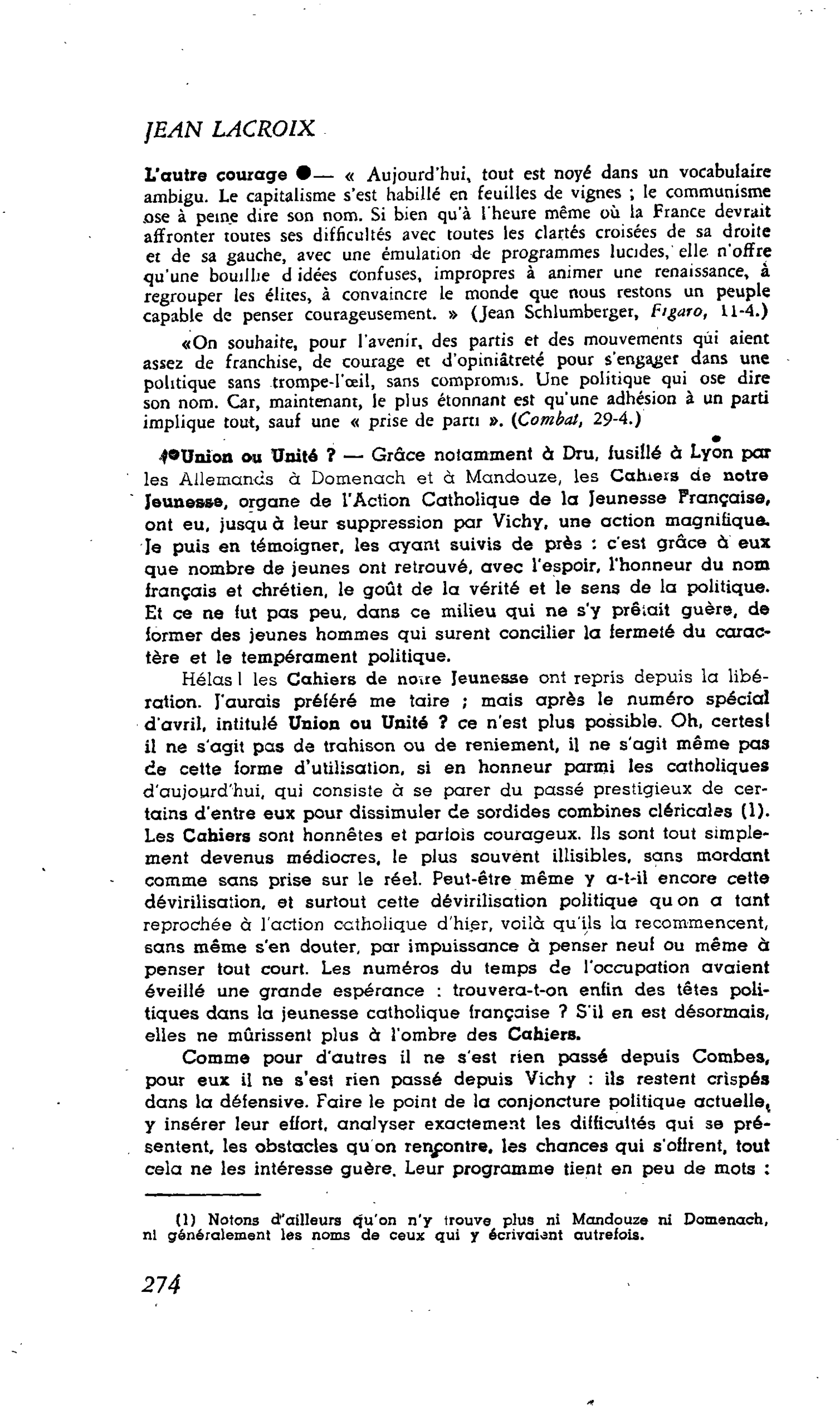 LA CITE : L’autre courage
