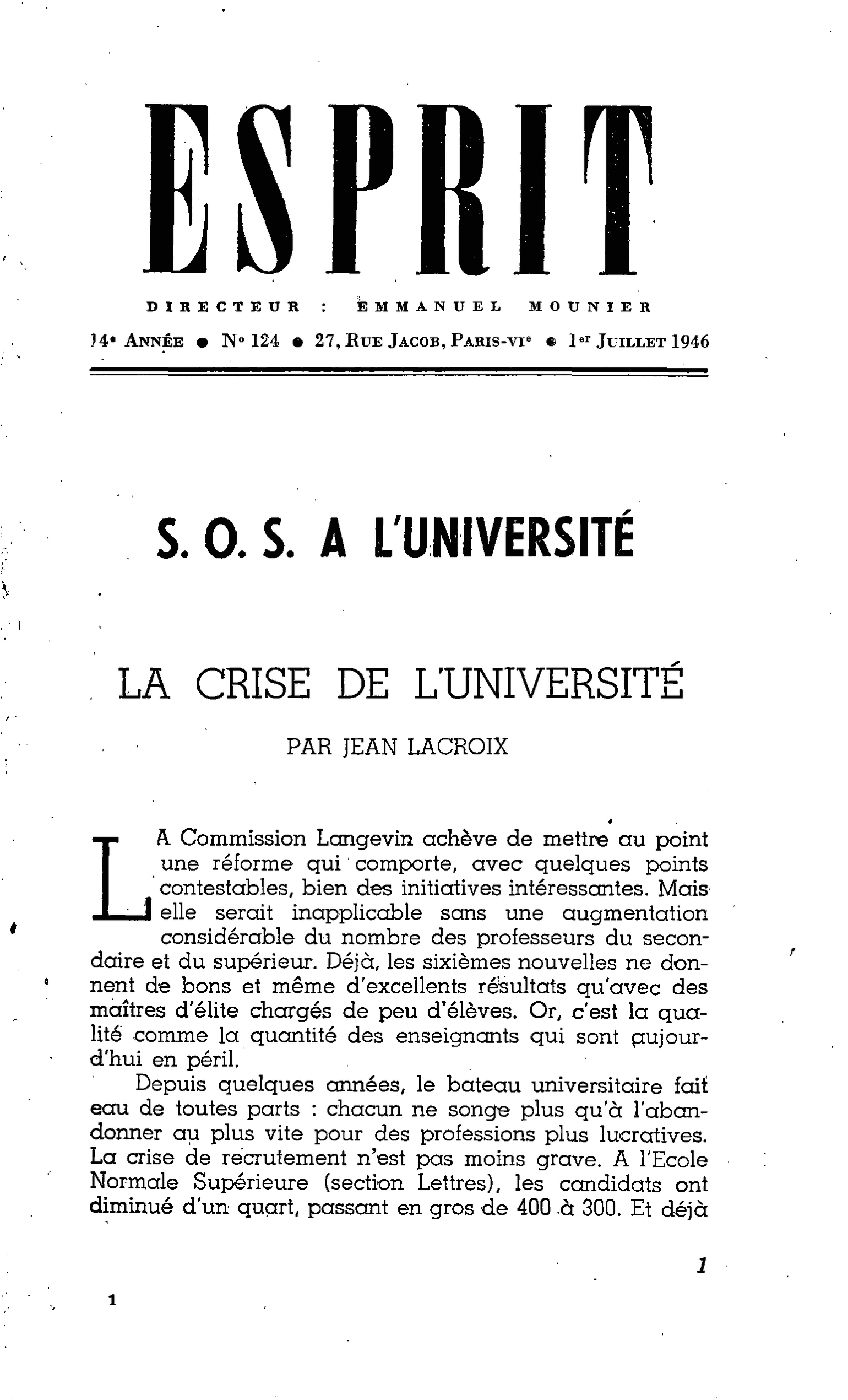 La Crise de l’Université
