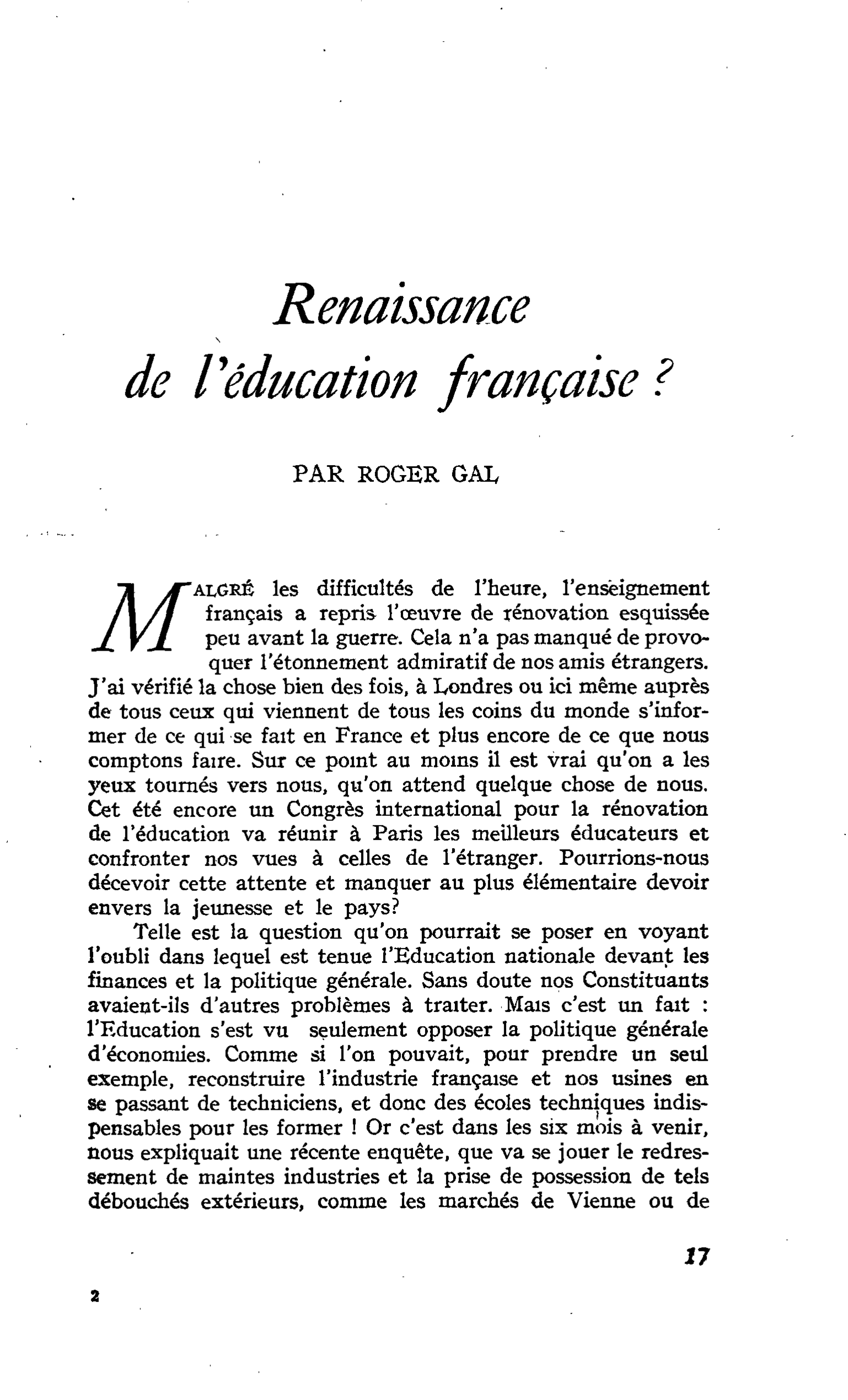 Renaissance de l’éducation française ?