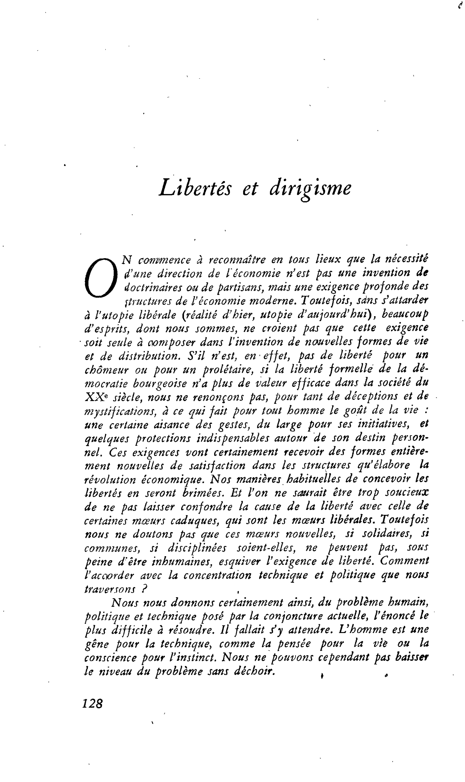 Libertés et dirigisme