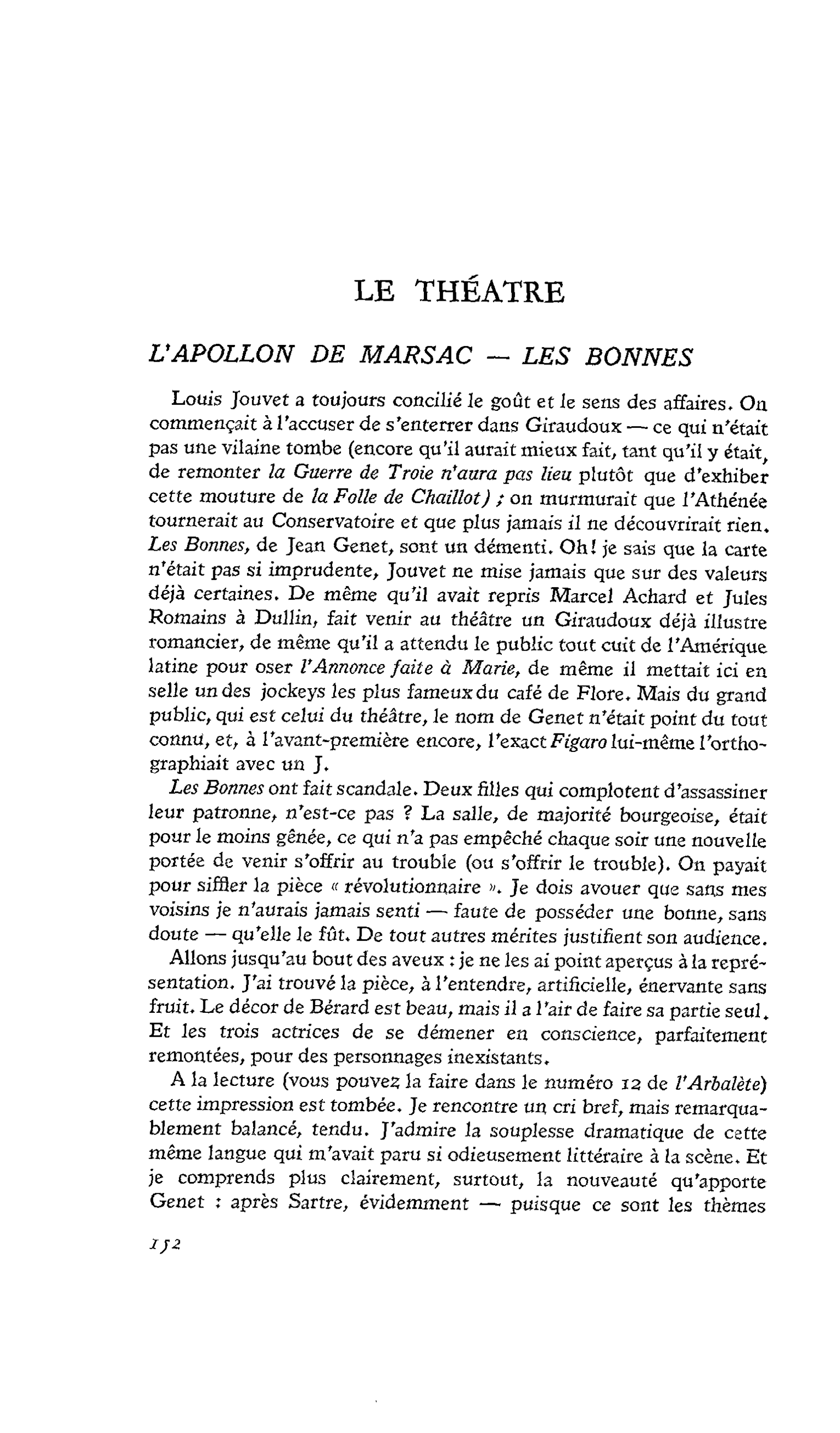 LE THÉÂTRE : L’APOLLON DE MARSAC ? LES BONNES