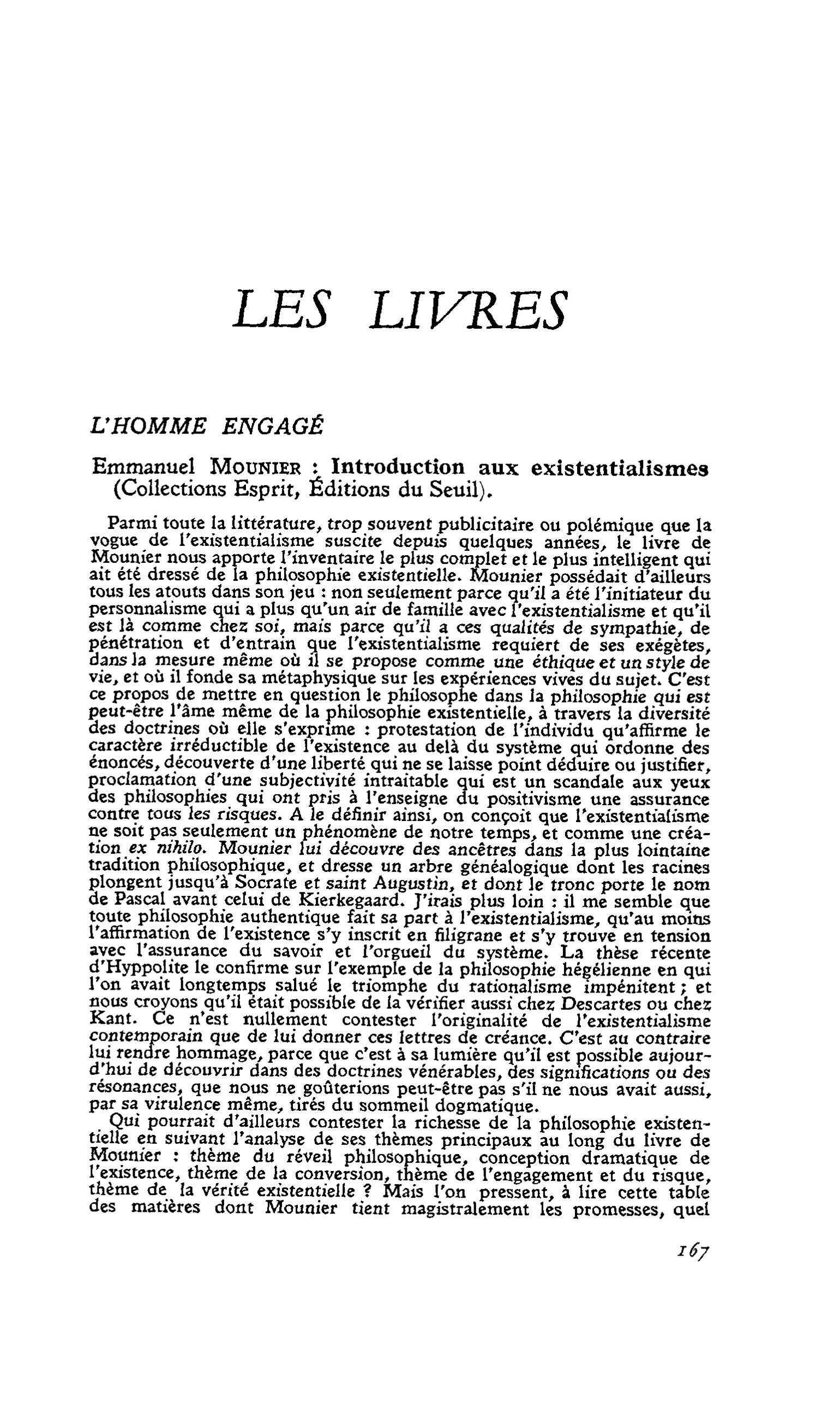 Emmanuel Mounier : Introduction aux existentialismes