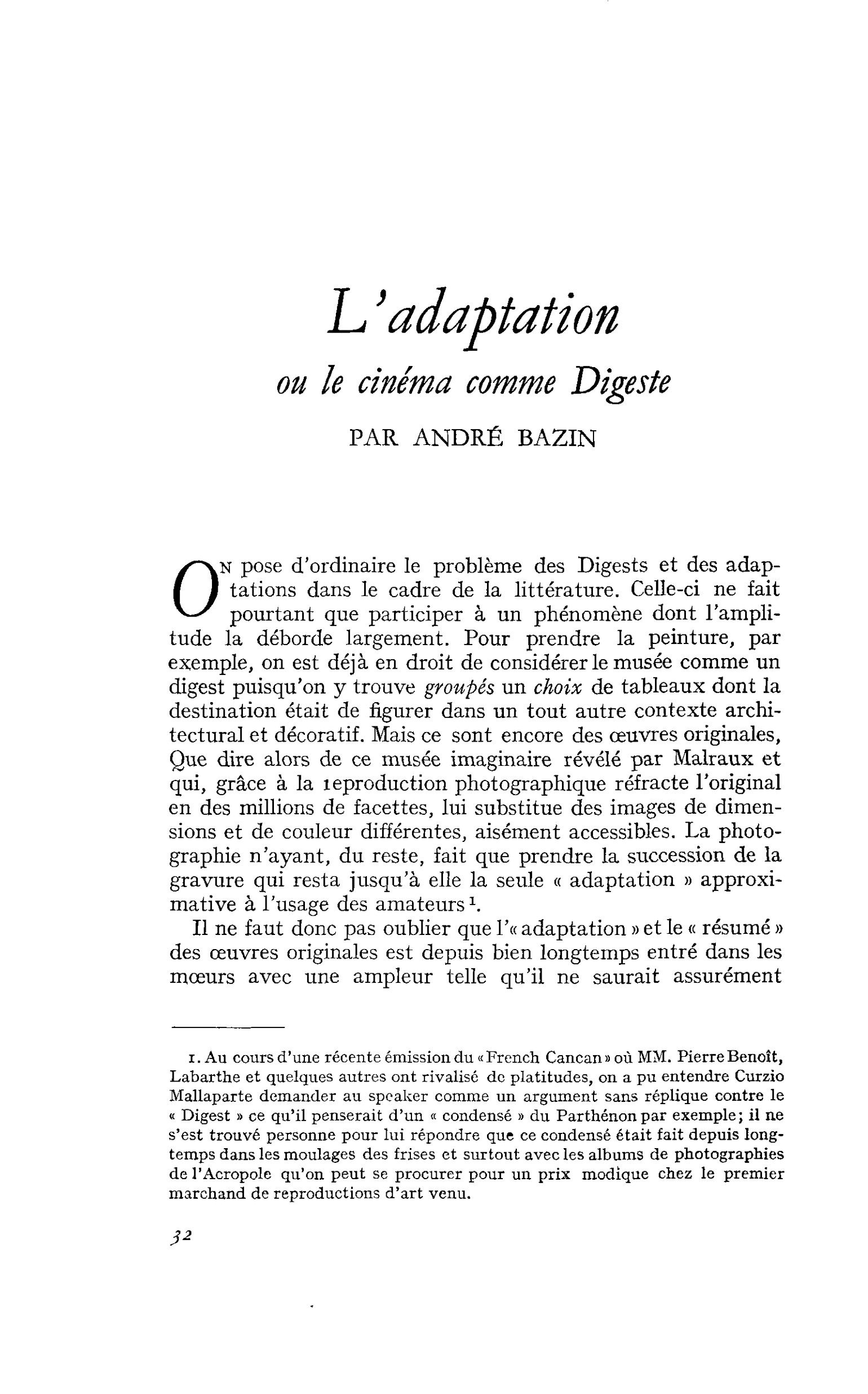 L’adaptation ou le cinéma comme Digeste